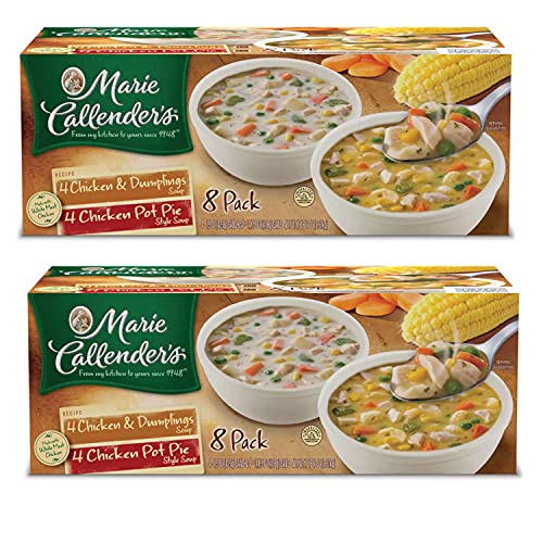 Marie Callender's Chicken Dumpling & Pot Pie Soup Variety Pack - 2 Pack (16 Total Servings) | Hearty Comfort Food for Lunch, Dinner or Quick Meals | Microwave Ready Soups for Home, Office & On-the-Go