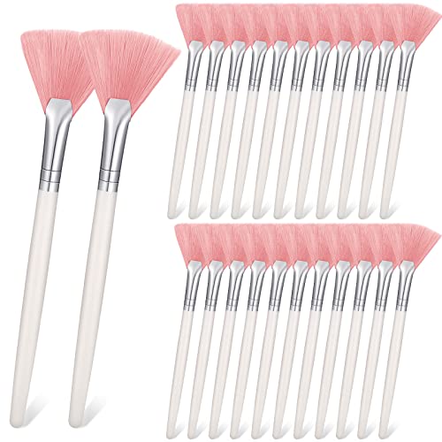24pcs Soft Fan Makeup Brushes for Facial Masks & Clay - Pink Beauty Tools