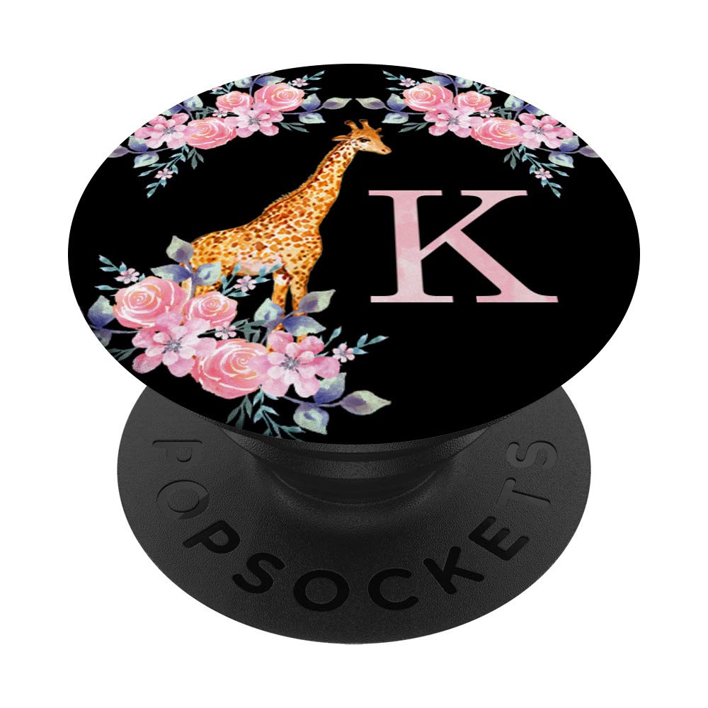 Giraffe Rose Pink Watercolor Monogram K Initial Letter PopSockets PopGrip - Swappable Phone Grip for iPhone, Samsung & Tablets - Perfect for Everyday Use, Travel & Selfies