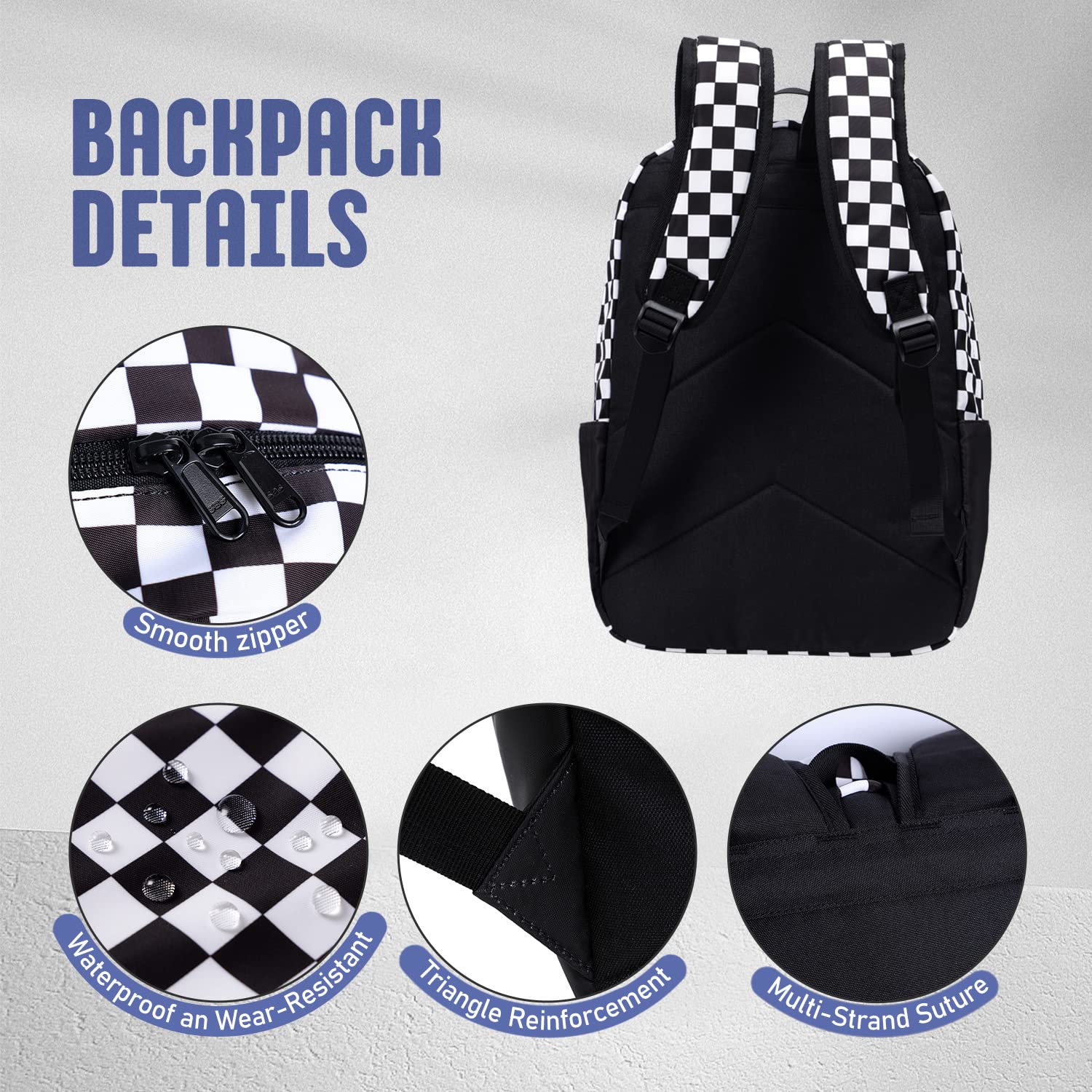 Checkered Backpack for Kids - Large Capacity Waterproof School Backpack, Lightweight & Durable - Perfect for School, Travel & Outdoor Activities
