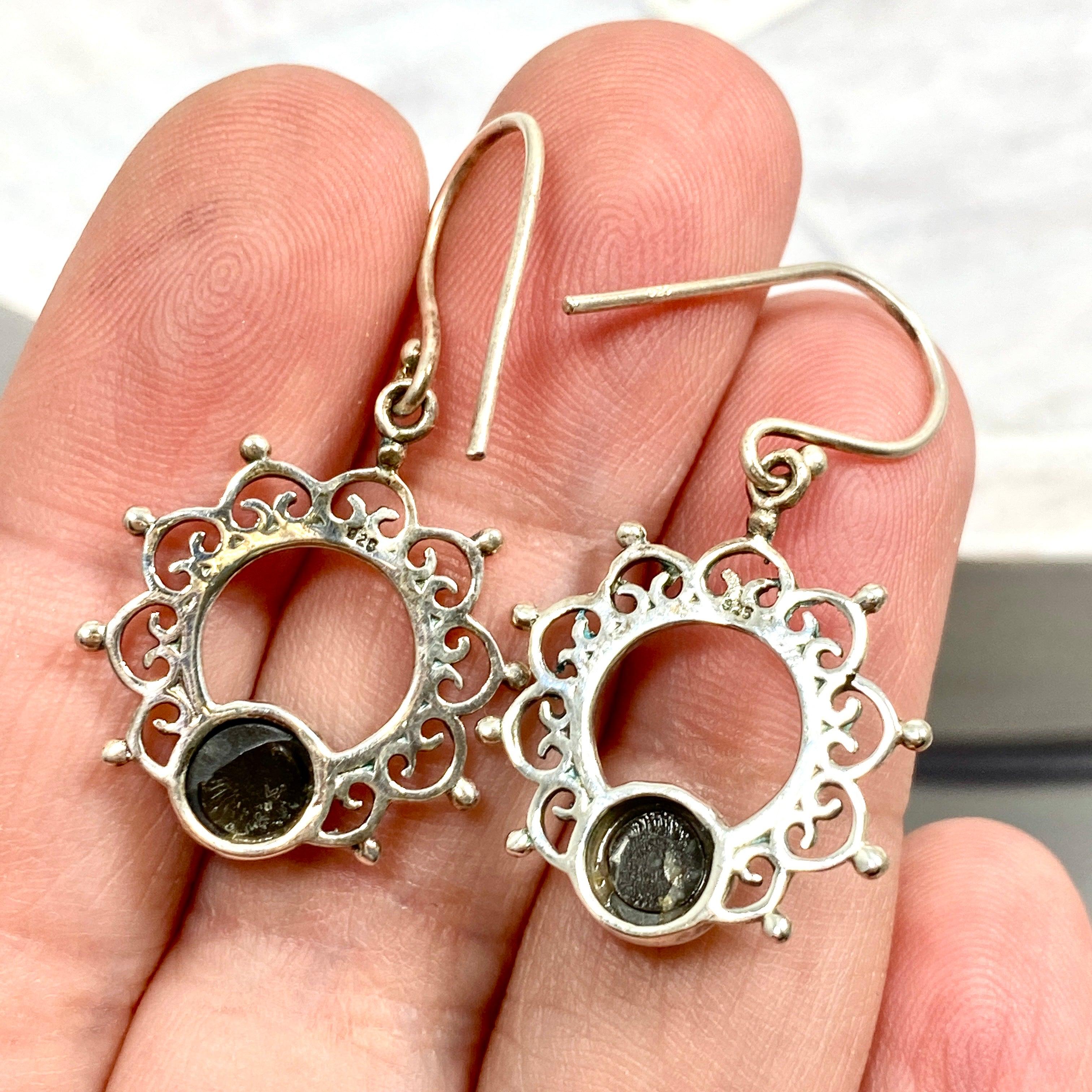 Boho Mandala Hematite Cabochon Earrings for Women - Handmade Dangle Drop Earrings for Yoga, Meditation & Boho Fashion (KEGJ569)