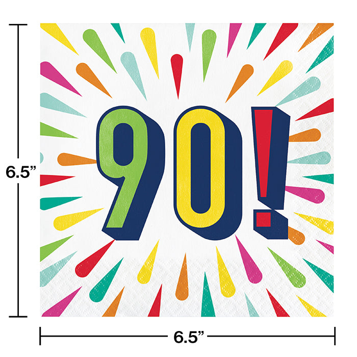 90th Birthday Party Burst Design Luncheon Napkins - 16 Count Pack - Perfect for Milestone Celebrations, Anniversaries & Special Occasions