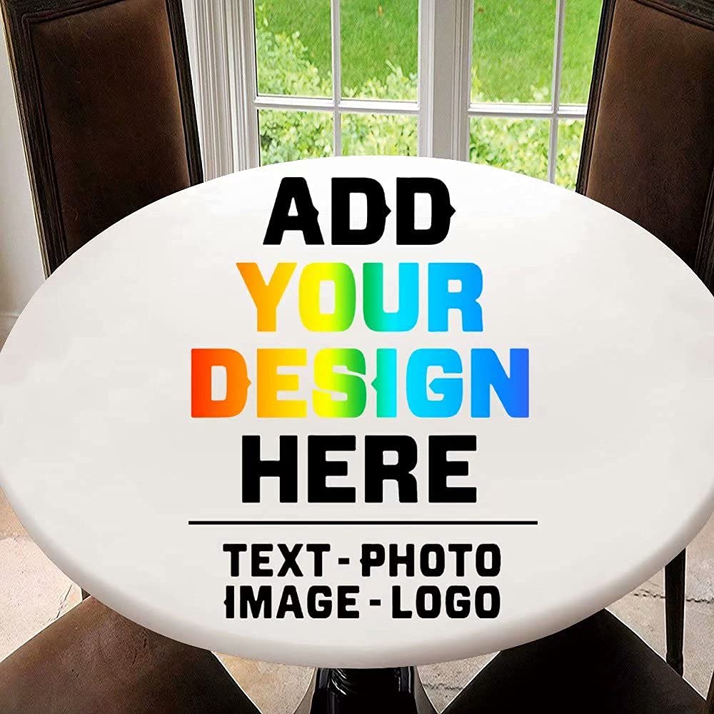 Custom Round Tablecloth with Elastic Edge - Personalized Photo/Text Printing - 47