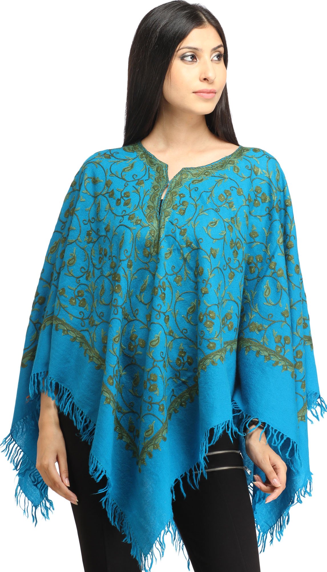 Hand-Embroidered Kashmir Paisley Poncho - Premium Cashmere Shawl Wrap for Women - Perfect for Fall Fashion, Boho Outfits & Special Occasions