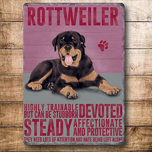 Rottweiler Dog Metal Hanging Sign Plaque - Devoted, Steady & Protective Pet Decor for Home, Office or Kennel | Rustic Wall Art for Dog Lovers