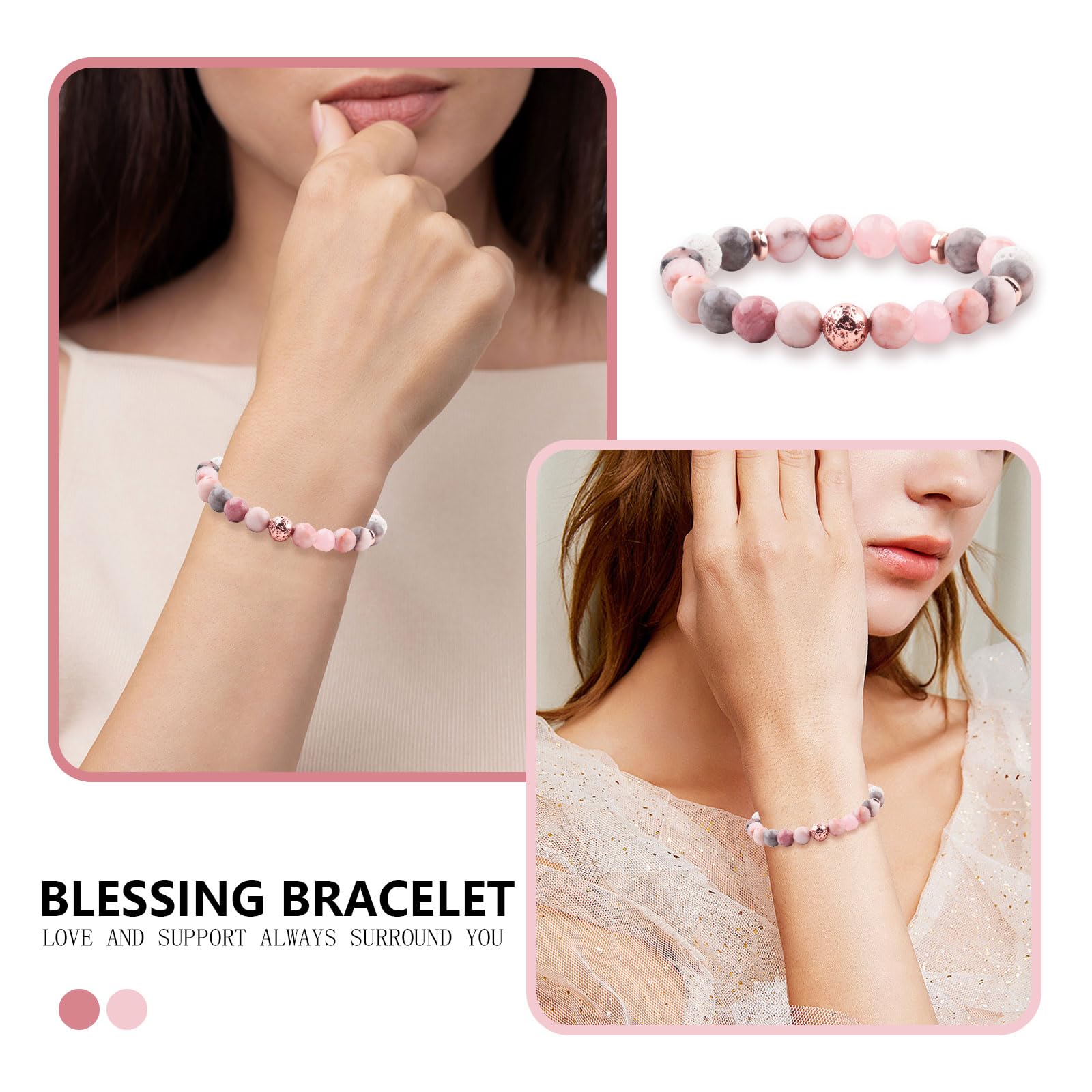 Natural Stone Healing Relaxation Bracelets for Women - Get Well Soon Gifts After Surgery or Illness - Soothing Bracelet with Meaningful Message Card & Gift Box (Pink Zebra) - Perfect for Recovery, Stress Relief & Positive Energy
