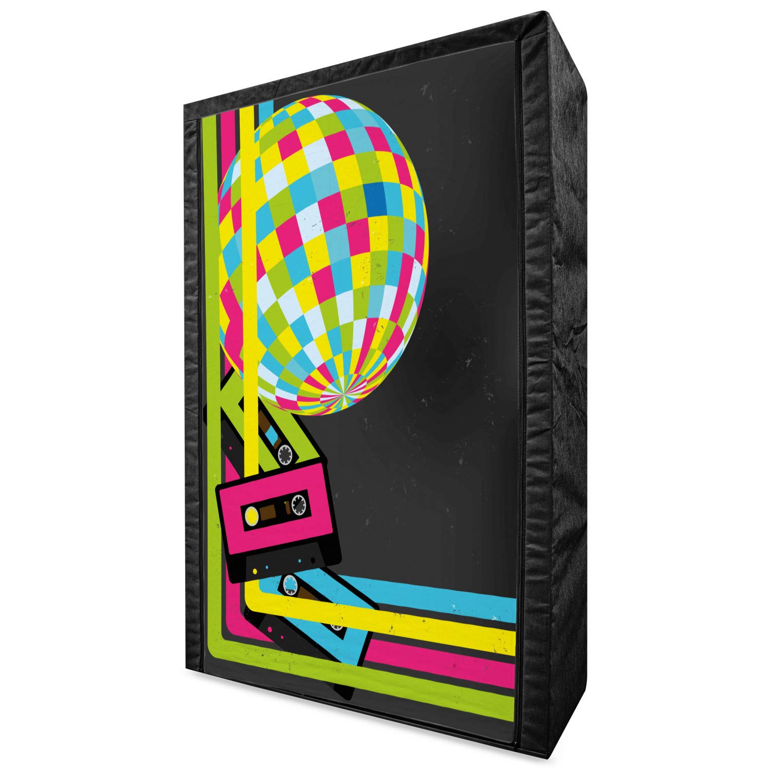 Ambesonne Popstar Party Portable Fabric Wardrobe - Retro 80s Disco Ball & Cassette Tape Design, Colorful Stripes Clothing Organizer with Shelves, 42.5 Inch Multicolor Storage Closet for Bedroom, Closet, Dorm or Party Decor