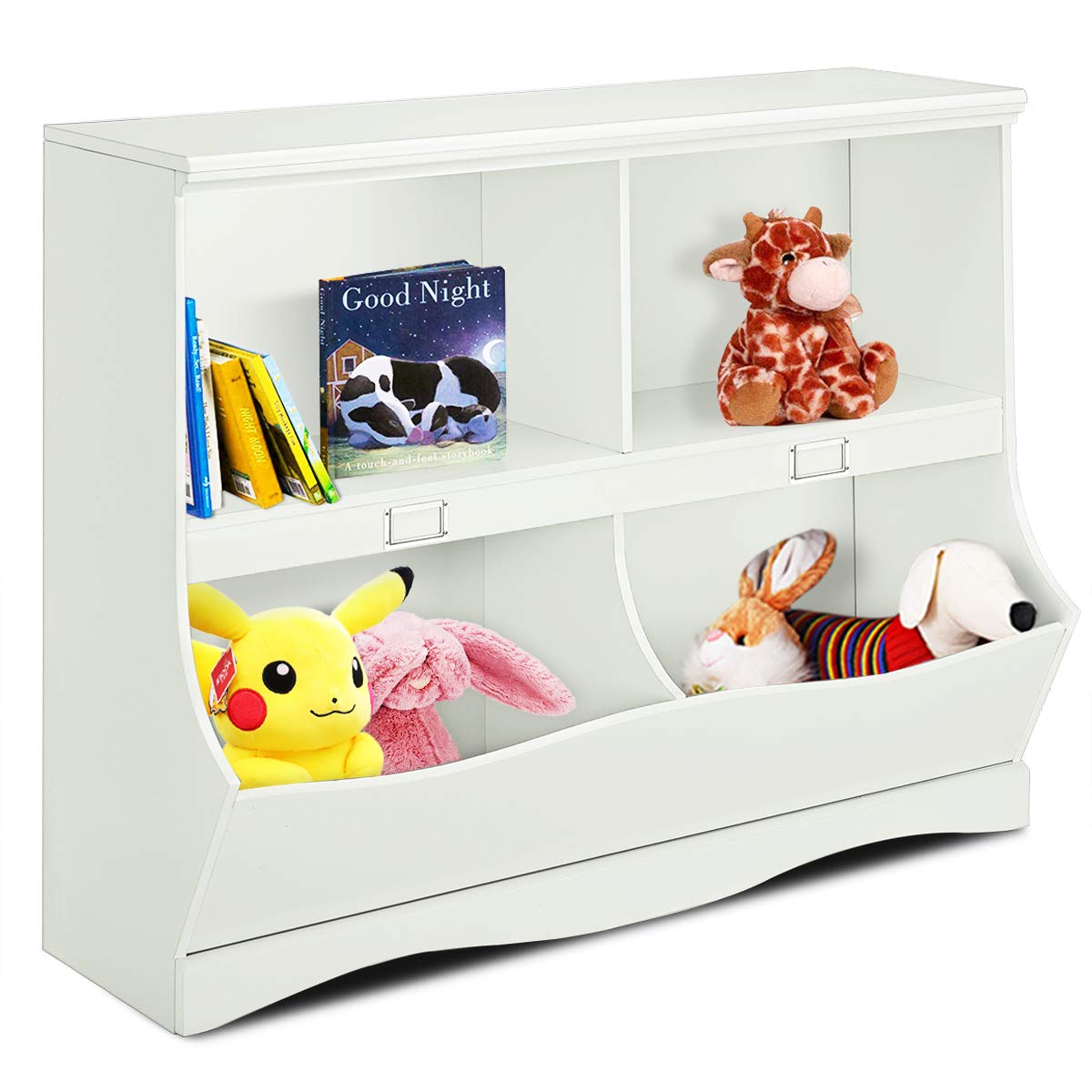 Costzon 4-Cubby Wooden Toy Organizer & Storage Shelf with Footboard - Kids Bookcase, Toy Bin & Cabinet for Playroom, Bedroom, Nursery - Multifunctional Modern White Furniture for Home Organization & Child's Room Decor