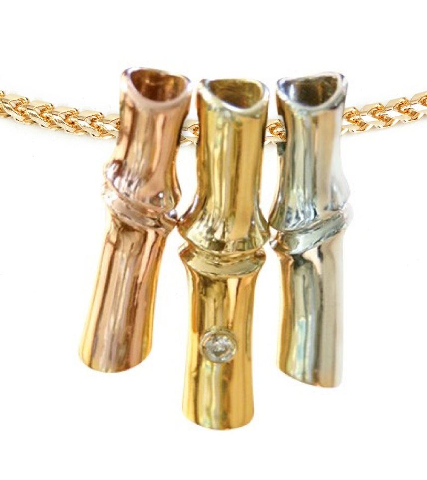 14K Gold Bamboo Pendant Necklace with Genuine Diamonds - Elegant Asian-Inspired Jewelry for Women, Perfect Gift for Birthday, Anniversary & Special Occasions