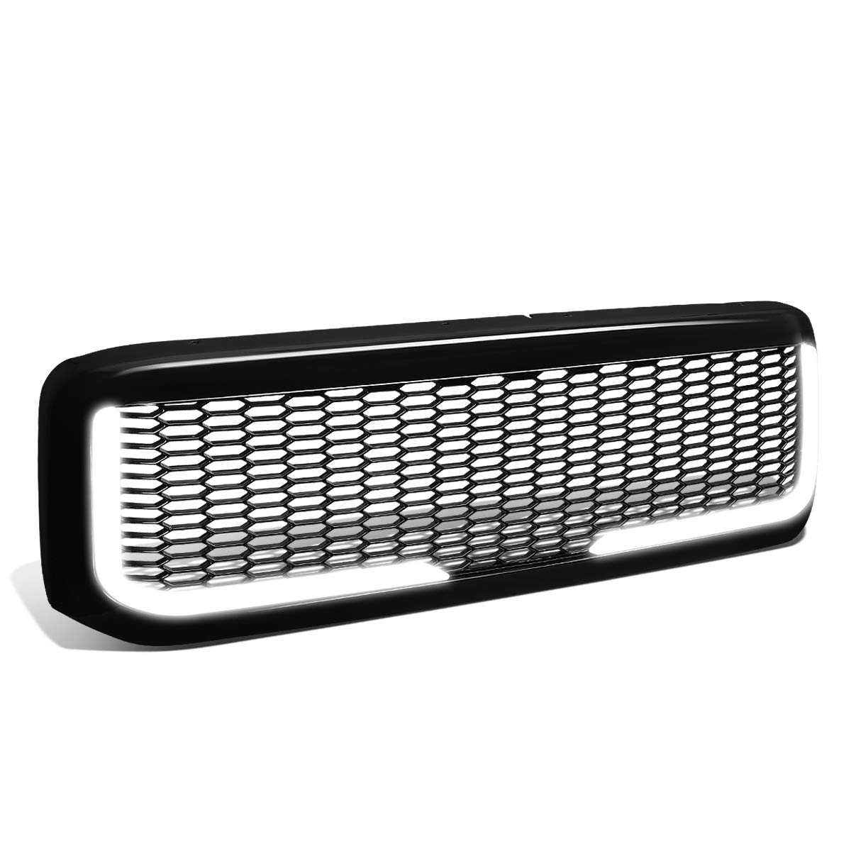 Black Badgeless Diamond Mesh LED Light Bar Front Bumper Grille for Ford F250-550 Super Duty (1999-2004) | Off-Road Lighting Upgrade for Trucks & SUVs