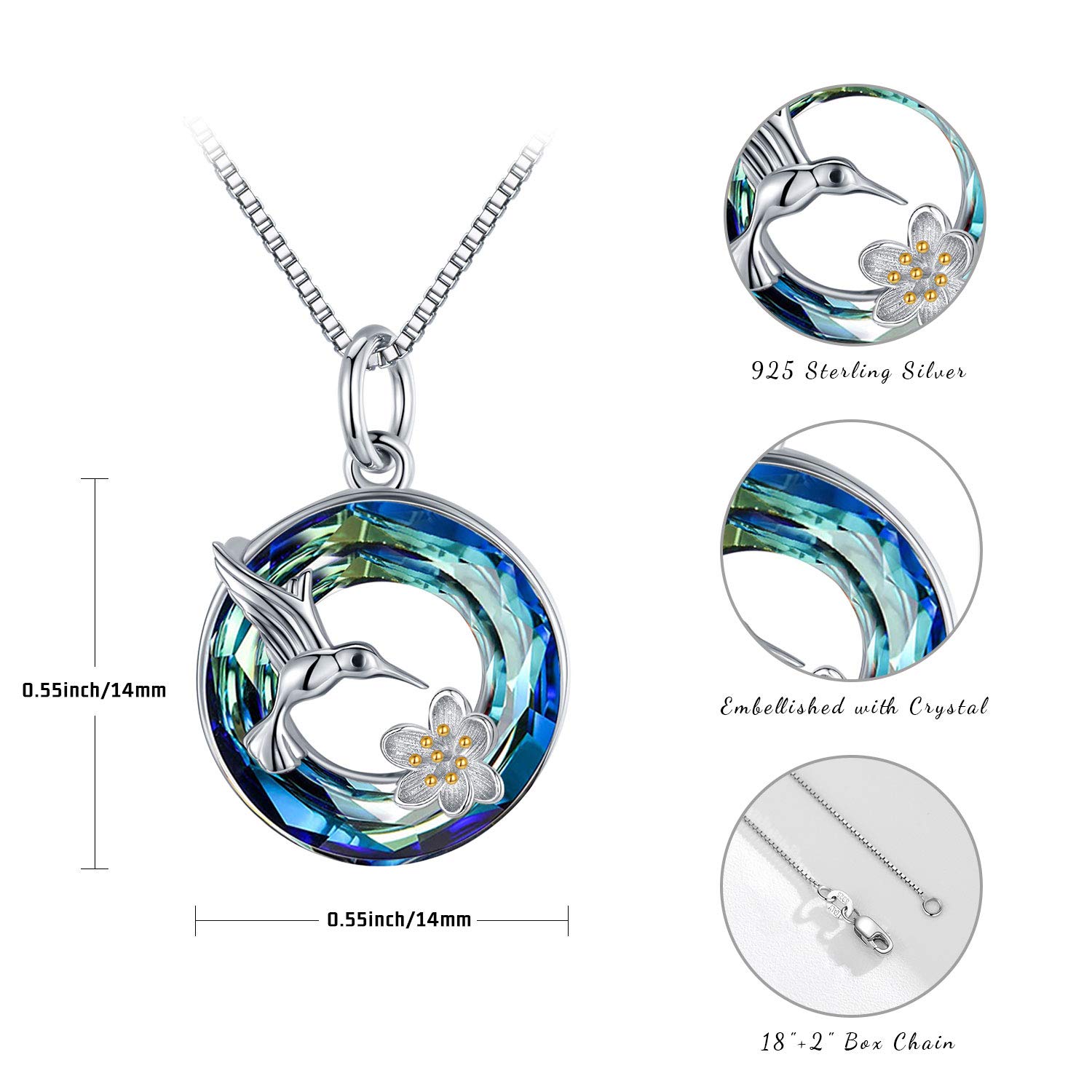 925 Sterling Silver Hummingbird Necklace for Women - Elegant Crystal Bird Pendant Jewelry, Perfect Birthday Gift for Girls | Great for Parties, Weddings & Everyday Wear