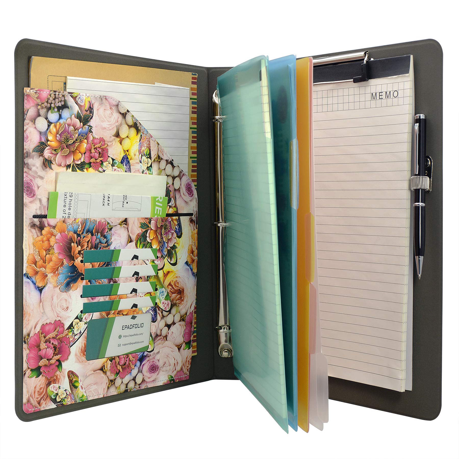 Premium PU Leather Padfolio with 3-Ring Binder - Includes Color File Folders, Clipboard & Organizer (Pink) - Perfect for Office, School & Business Meetings