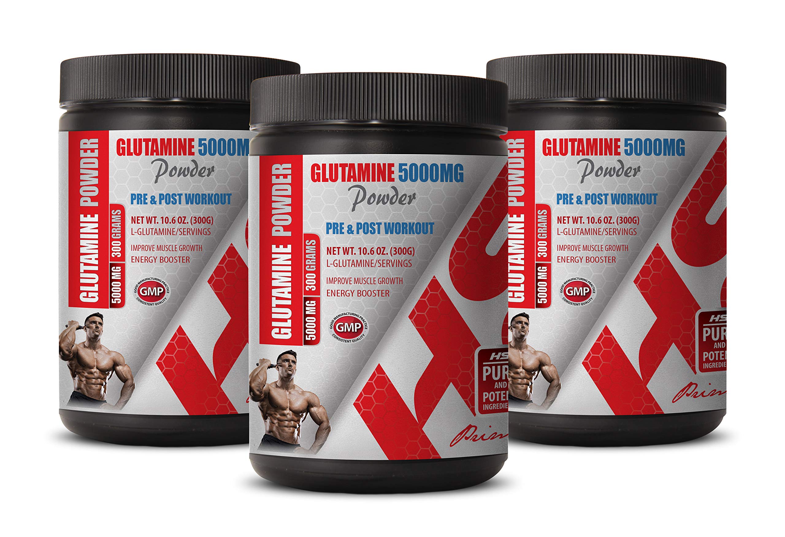 Best Muscle Mass Supplement - 5000MG Glutamine Powder for Pre & Post Workout - 3 Cans (900g) - Supports Recovery & Muscle Growth - Ideal for Gym, Fitness & Bodybuilding
