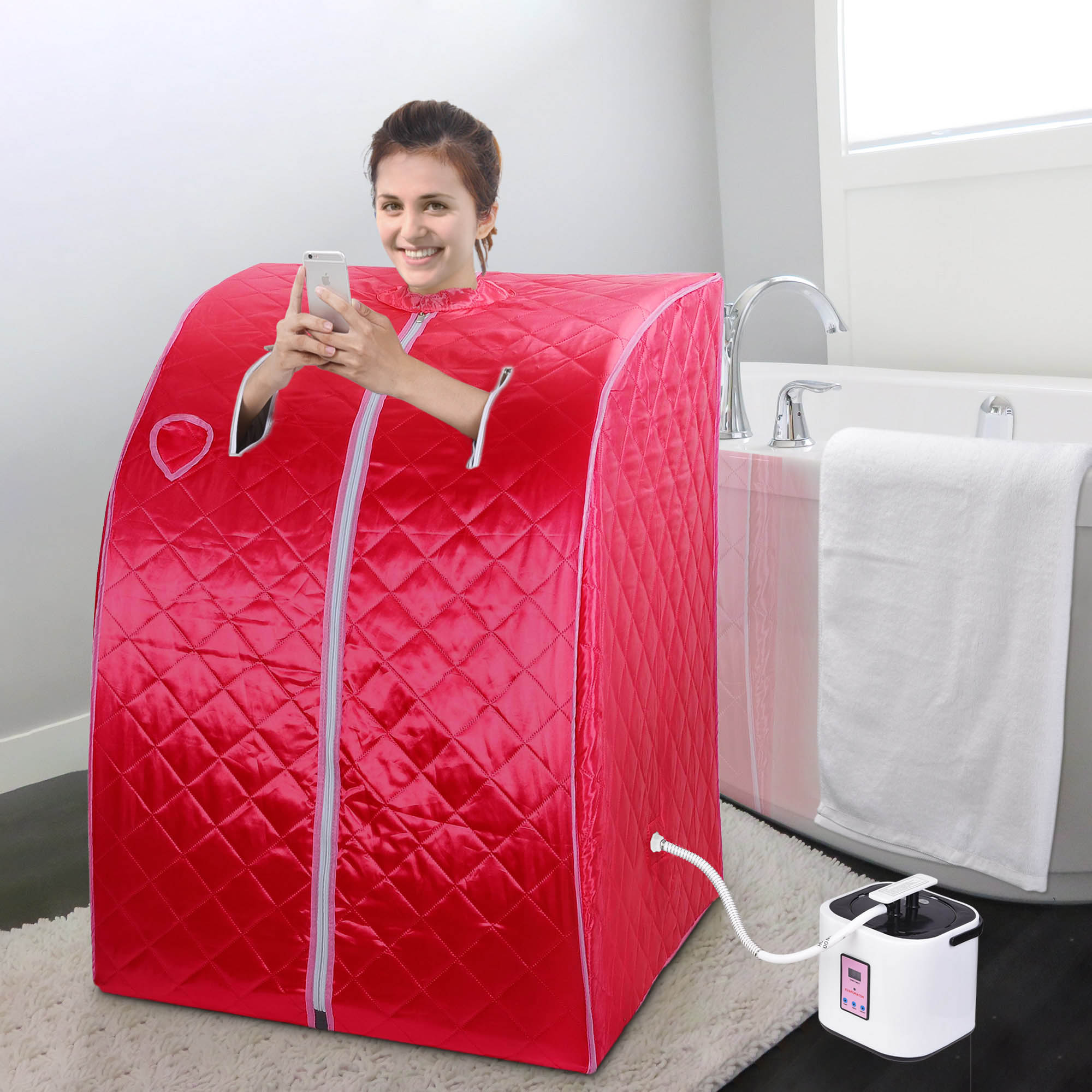 Portable Home Sauna Tent with Remote Control & Chair - 2L Steam Spa for Relaxation & Detox | Perfect for Home Use, Yoga, and Post-Workout Recovery (Rose Red)