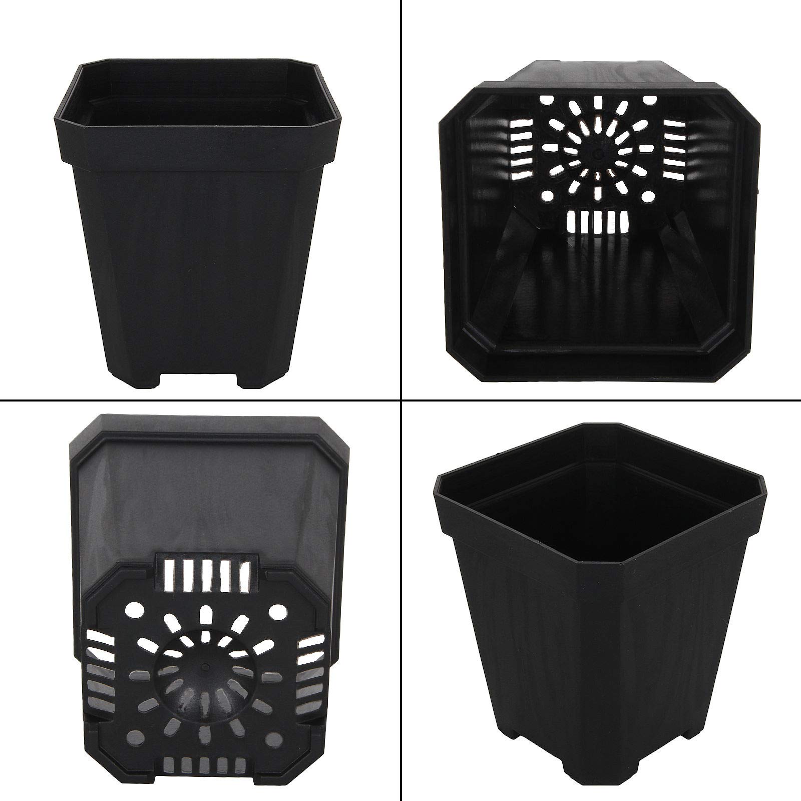 60pcs Black Plastic Square Nursery Pots with Drainage Holes - Thick Durable Seed Starting Pots for Plant Germination, Indoor Herb Garden, Flower Planting - Perfect for Home Gardening, Greenhouses & Modern Decor