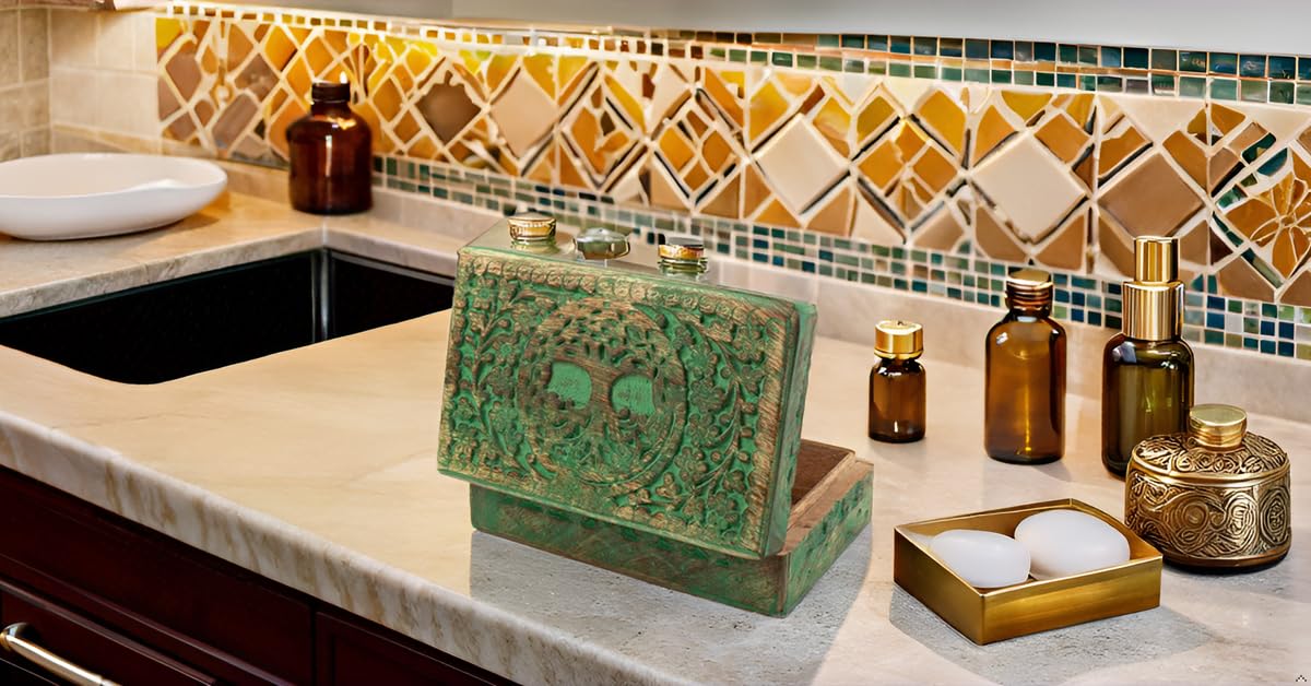 Handmade Wooden Jewelry Box with Tree of Life Carving - Jewelry Organizer, Keepsake Box & Watch Storage - Perfect Birthday, Housewarming Gift & Home Decor (Green) - Ideal for Organizing Rings, Necklaces & Valuables in Bedroom or Dresser