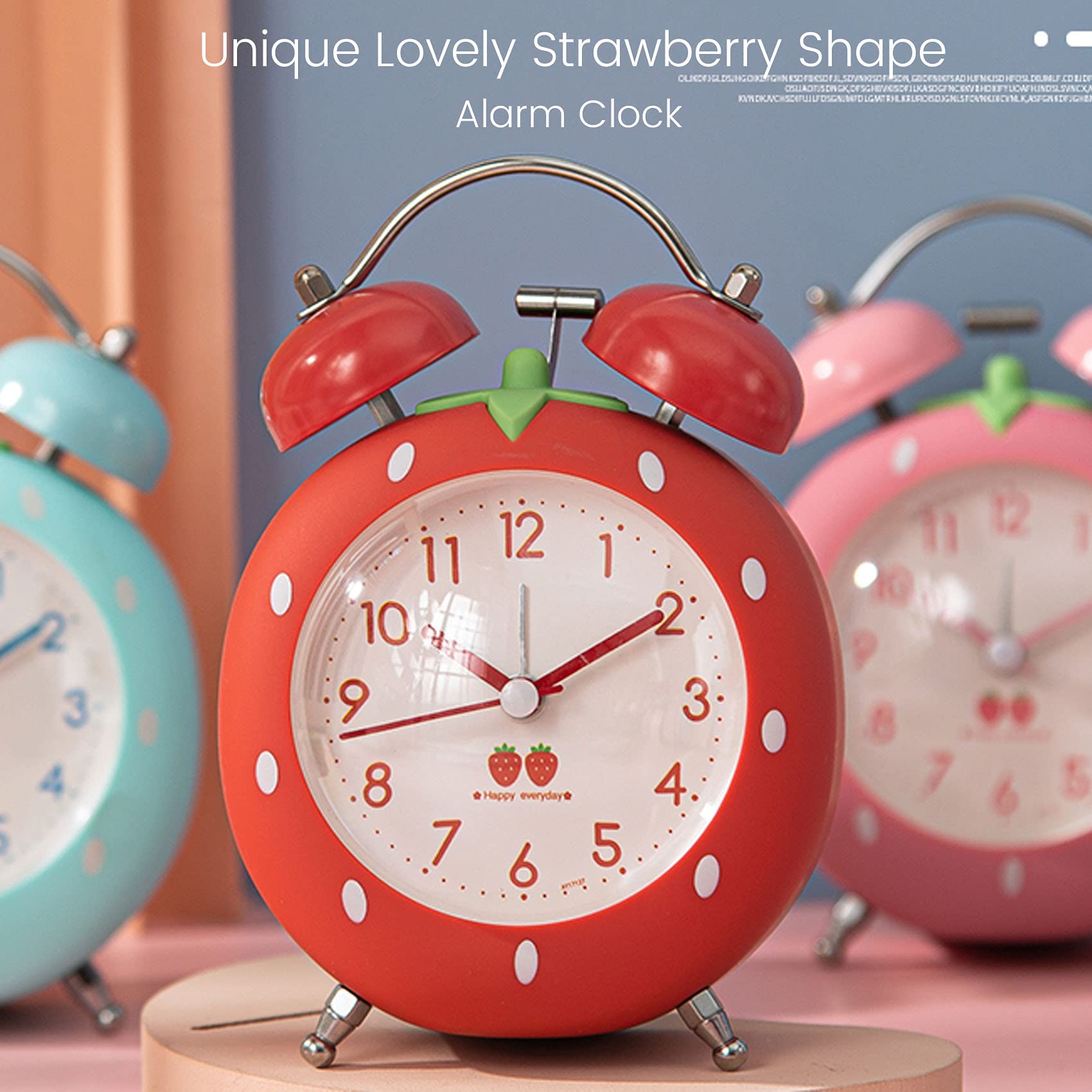 **Strawberry Shaped Alarm Clock for Kids & Heavy Sleepers - Loud Twin Bell with Backlight, Bedroom Decor & Nightstand Clock (Red)**    **Use Cases:** Perfect for kids' rooms, heavy sleepers, bedroom decor, nightstands, and as a fun gift for birthdays or holidays.