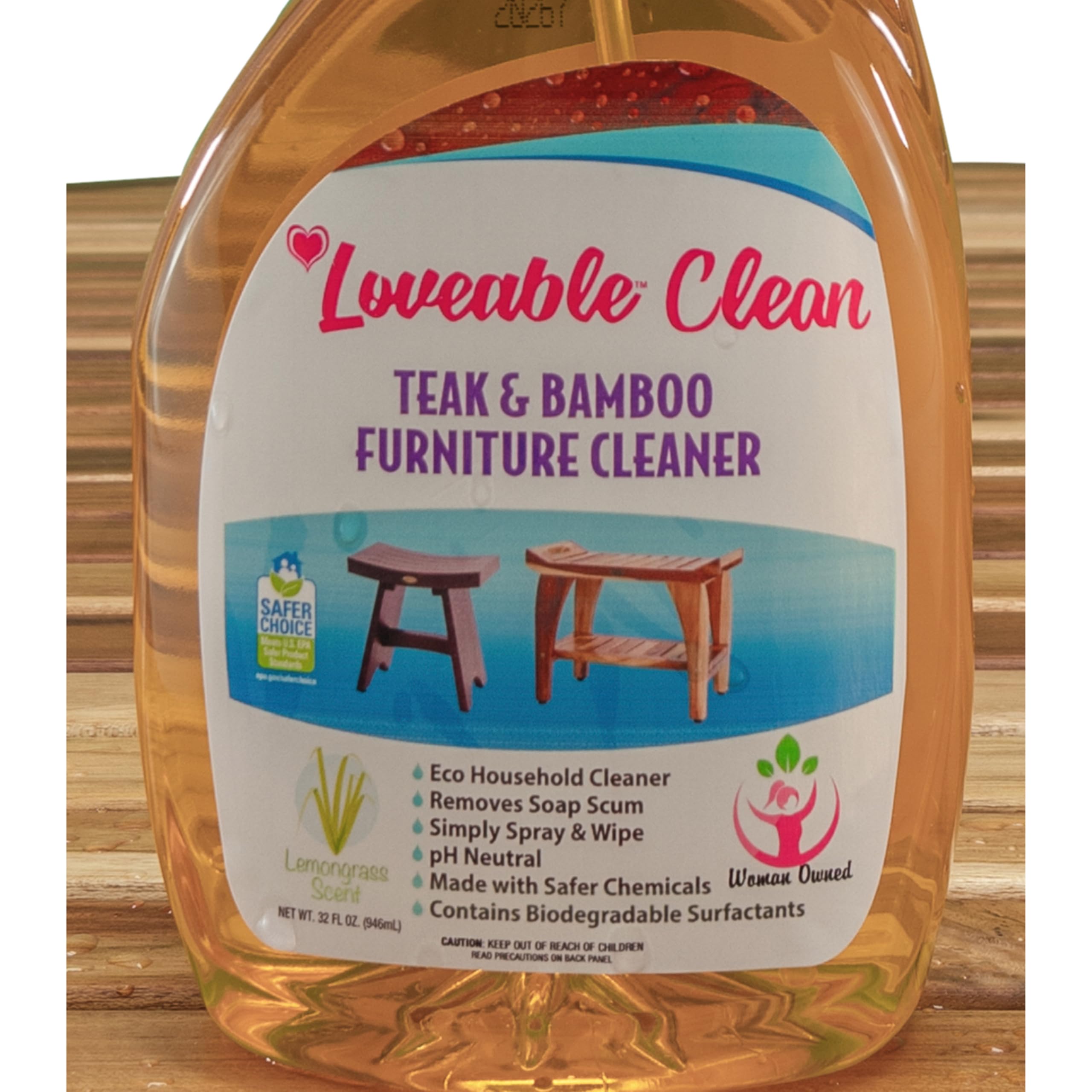 EcoDecors Teak Cleaner & Wood Restorer – EPA Safer Choice Certified, 32 oz – Safe for Hardwood, Bamboo & Outdoor Furniture – Perfect for Patio Sets, Decks & Indoor Wood Furniture Maintenance