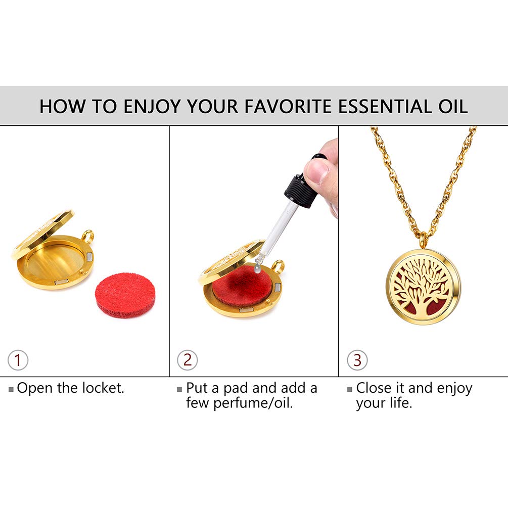 PROSTEEL Personalized Tree of Life Locket Essential Oil Diffuser Necklace - 18K Gold Plated Aromatherapy Jewelry for Women | Valentine's Day & Christmas Gift | Perfect for Yoga, Meditation & Stress Relief