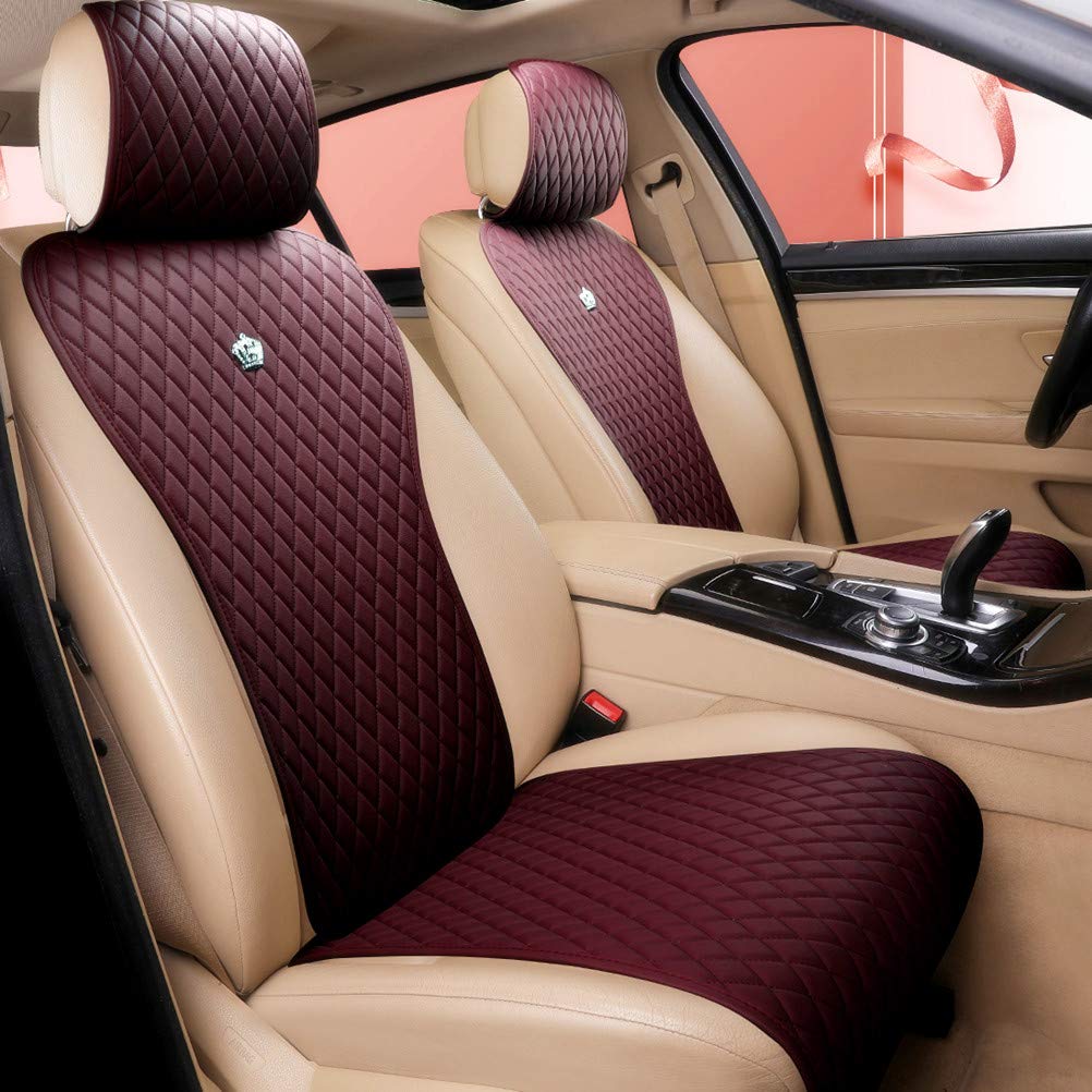 Premium Red Leather Universal Car Seat Covers - 11-Piece Set with Crown Design for Cars, SUVs & Trucks | Waterproof, Durable & Easy to Install | Perfect for Daily Commute, Road Trips & Vehicle Protection (Wine Red)
