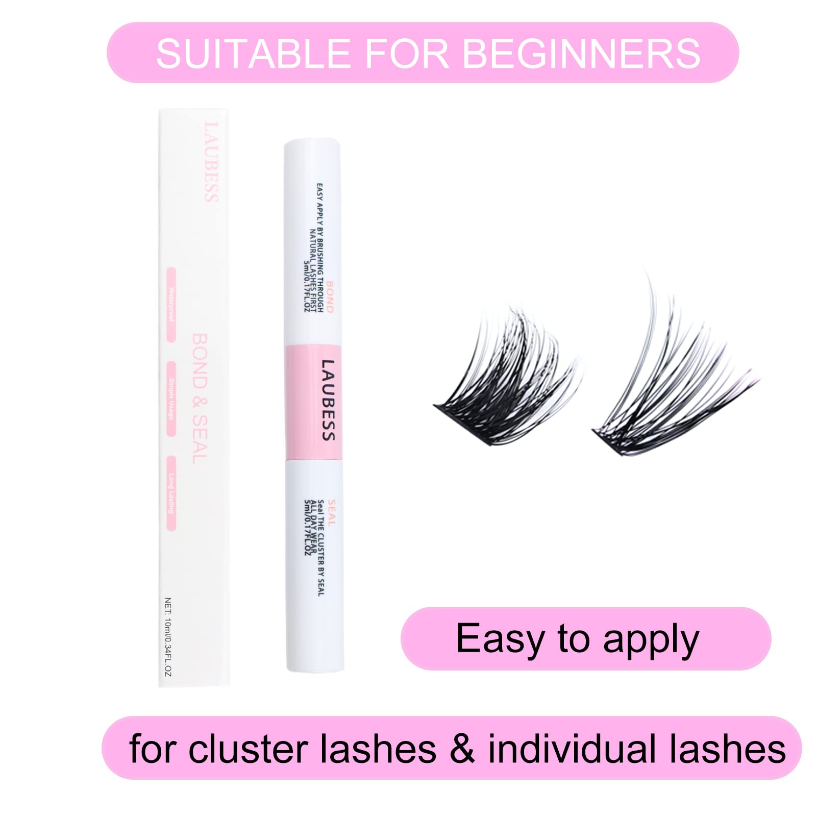 Long Lasting Eyelash Extension Glue - Clear Cluster & Individual Lash Adhesive, Waterproof DIY Lash Bond with Mascara Wand, Strong Hold 48-72 Hours | Perfect for Professional Salon Use & Home Lash Extensions