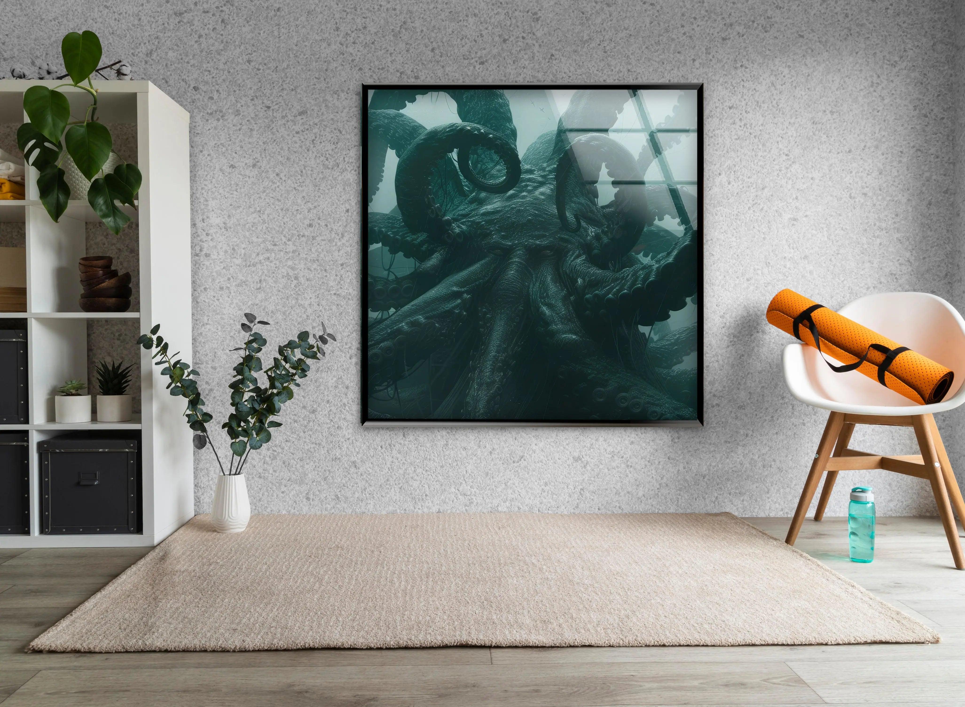 Giant Kraken Glass Wall Art - Stunning Ocean-Themed Home Decor for Living Room, Bedroom & Office