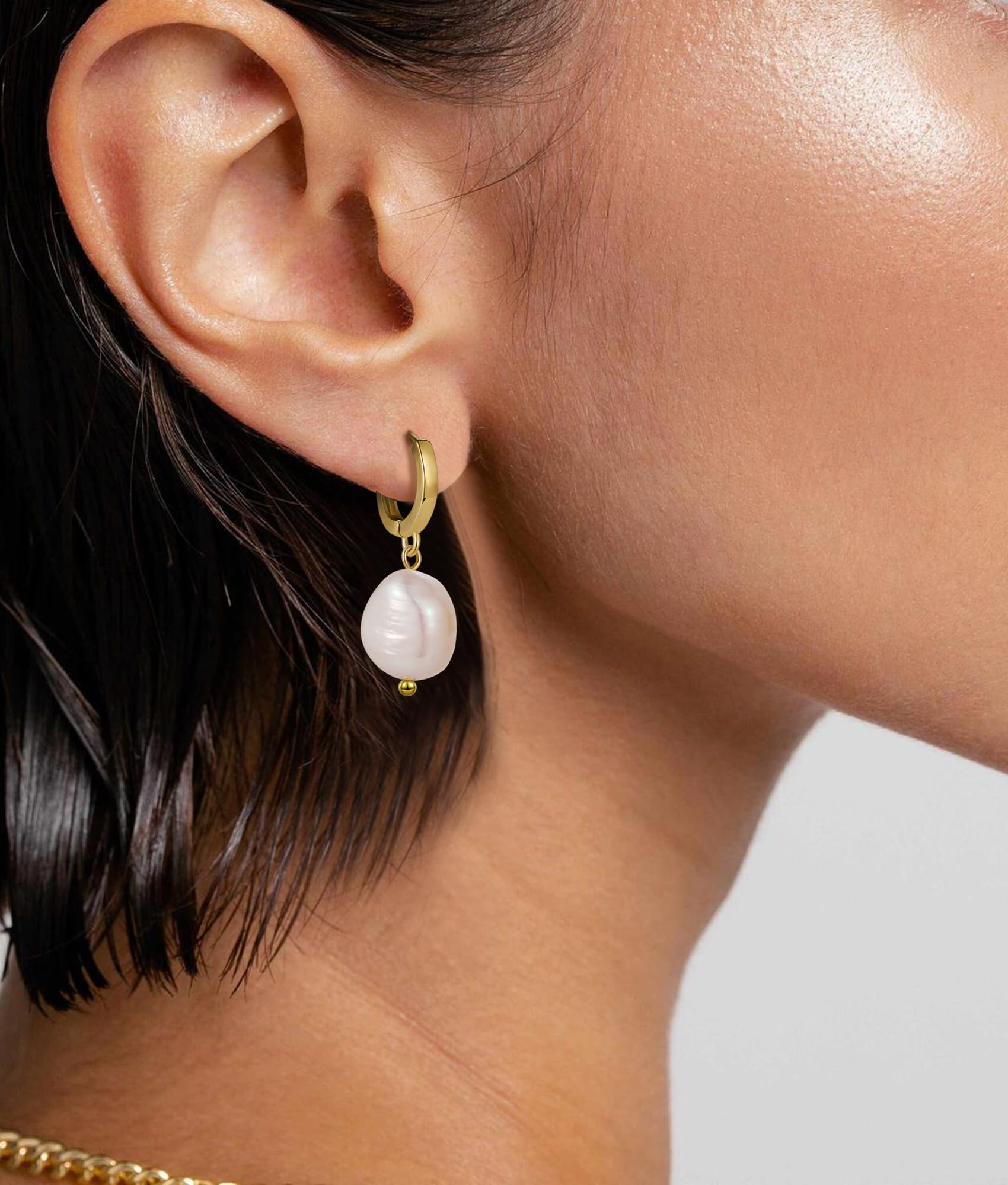 14K Gold Plated Pearl Drop Dangling Hoop Earrings for Women - Elegant Bridal Jewelry, Wedding Party, Valentine's Day Gift for Her - Perfect for Date Nights, Anniversaries & Special Occasions