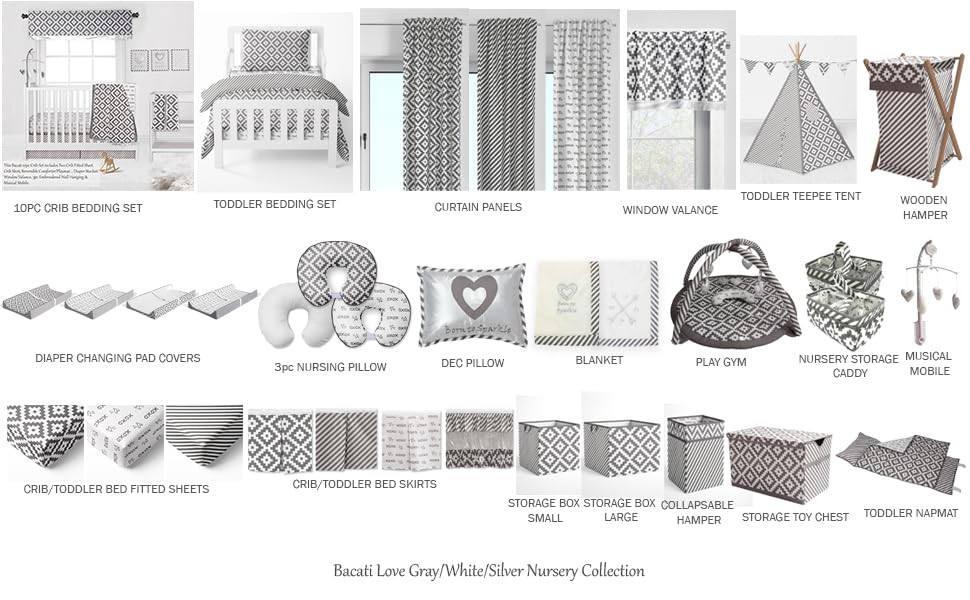 Bacati Love Grey Kids Storage Organizer - Nursery Storage Caddy for Toys, Books & Baby Essentials | Perfect for Playroom, Bedroom & Daycare Organization