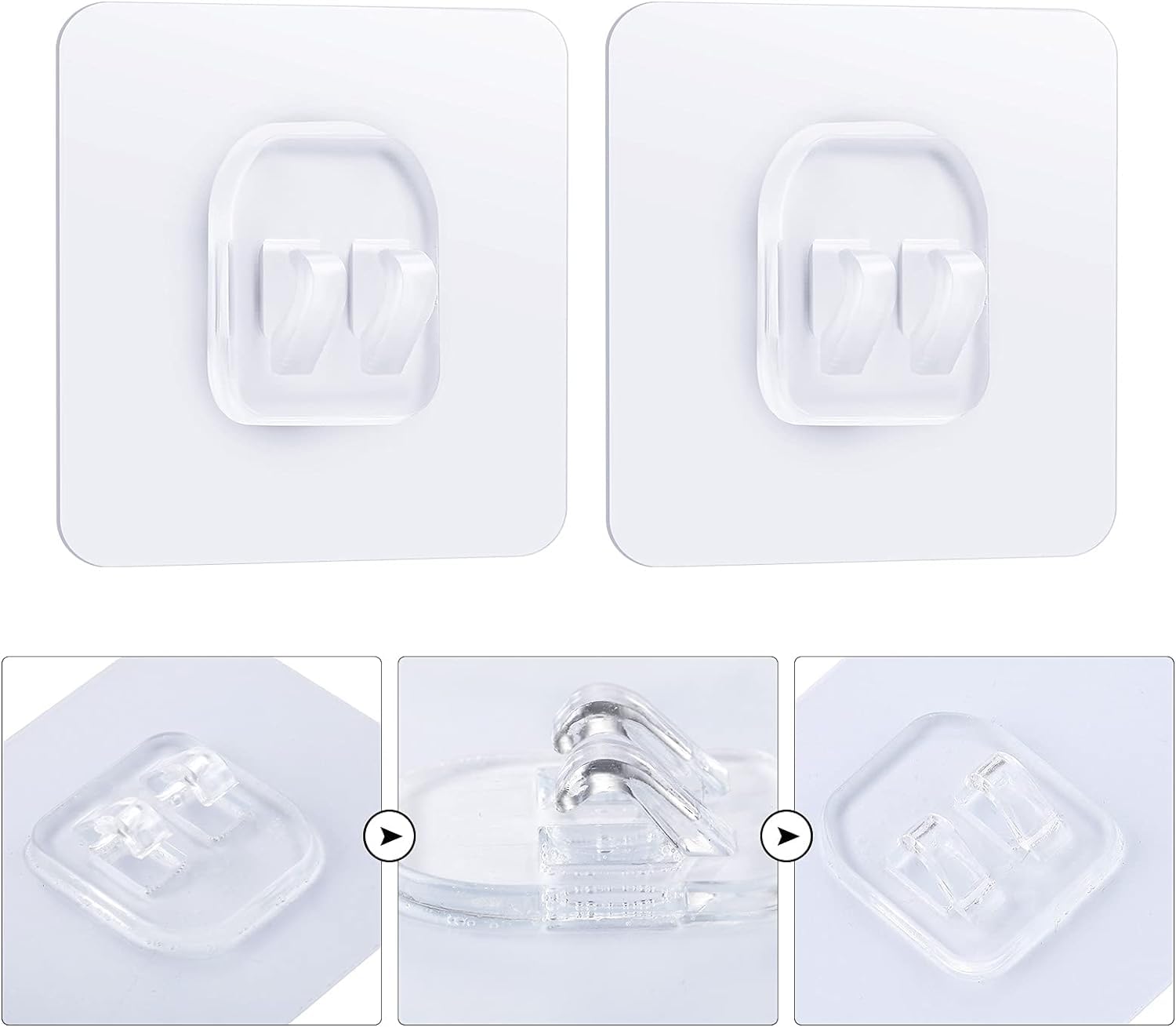 12Pcs Heavy Duty Transparent Self-Adhesive Hooks - No Drill Wall Mounted, Invisible Clear Sticky Hooks for Bathroom, Kitchen, Closet - Perfect for Hanging Towels, Robes, Clothes & Home Decor Accessories