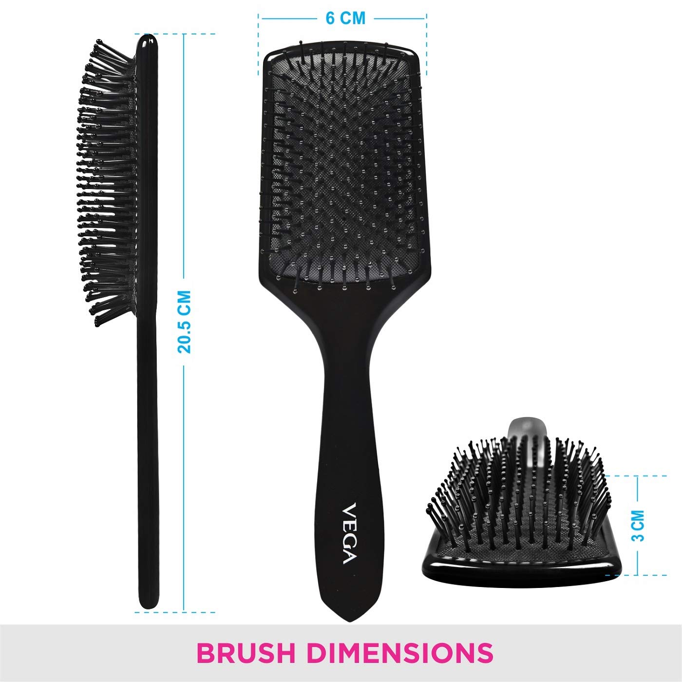 VEGA Premium Mini Paddle Hair Brush for Men & Women - Wooden Handle Bath Brush (8586 M) - Gentle Detangling & Exfoliating - Perfect for Travel, Salon & Home Spa Care