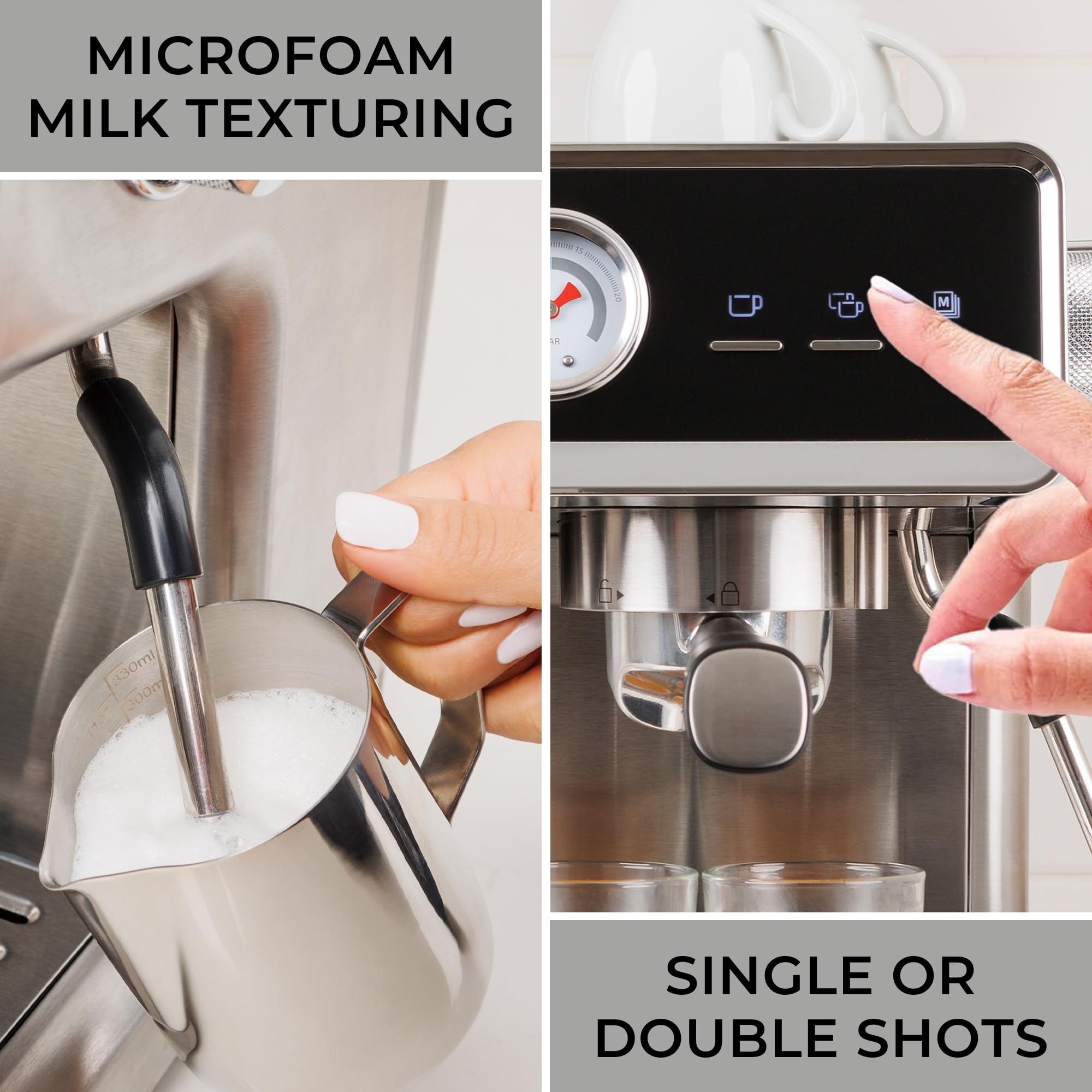 Kenmore Elite Semi-Automatic Espresso Machine with Built-in Grinder, Auto Tamper & Milk Frother - Professional Barista System for Home Café, Perfect for Making Lattes, Cappuccinos and Americanos (Ideal for Coffee Shops & Home Baristas)