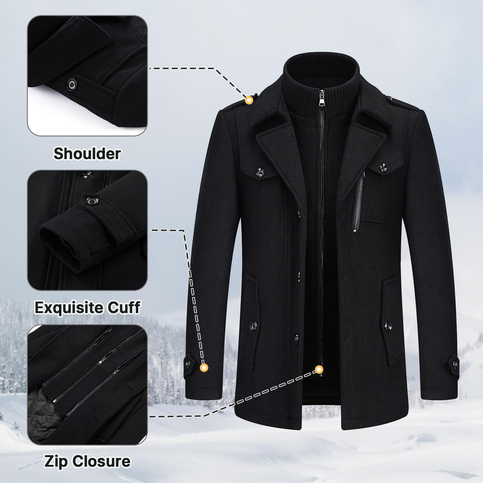Lamgool Men's Winter Wool Blend Coat - Casual & Business Single Breasted Peacoat Jacket for Cold Weather | Office Wear & Outdoor Winter Fashion