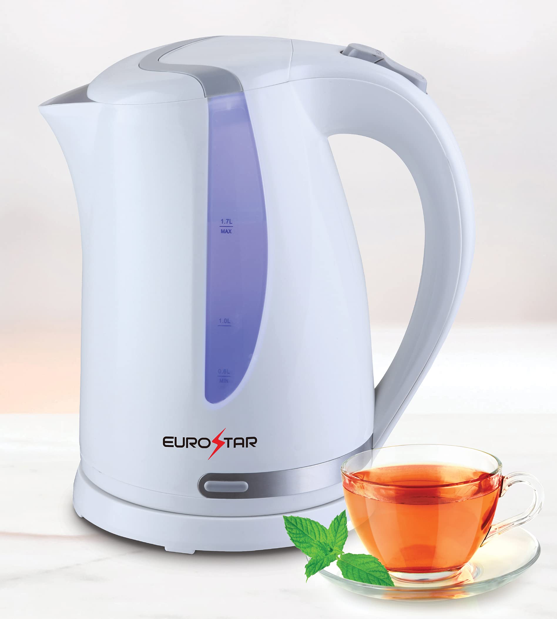EUROSTAR EKP78 1.7L Electric Kettle - Fast Boiling, Auto Shut-Off, BPA-Free - Perfect for Home, Office & Travel (Light Gray)