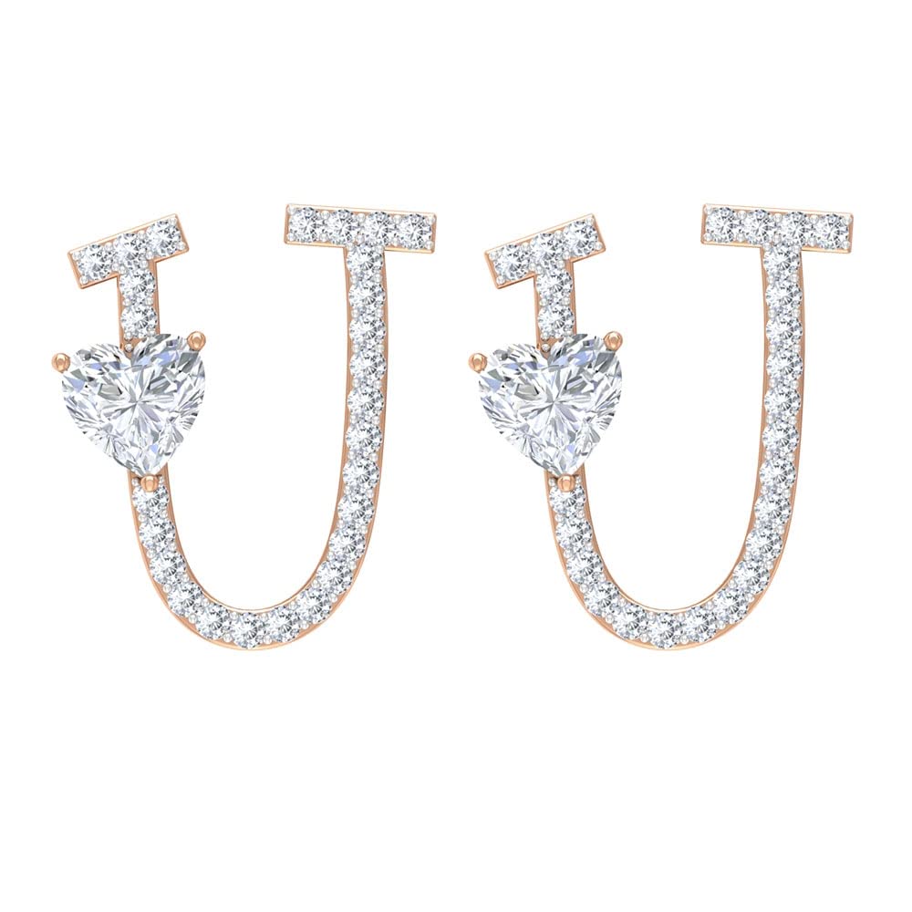 Diamond Initial Earrings A-Z | 14K Solid Gold Personalized Alphabet Stud Earrings for Women | Screw Back Design | Perfect for Birthdays, Anniversaries & Everyday Elegance