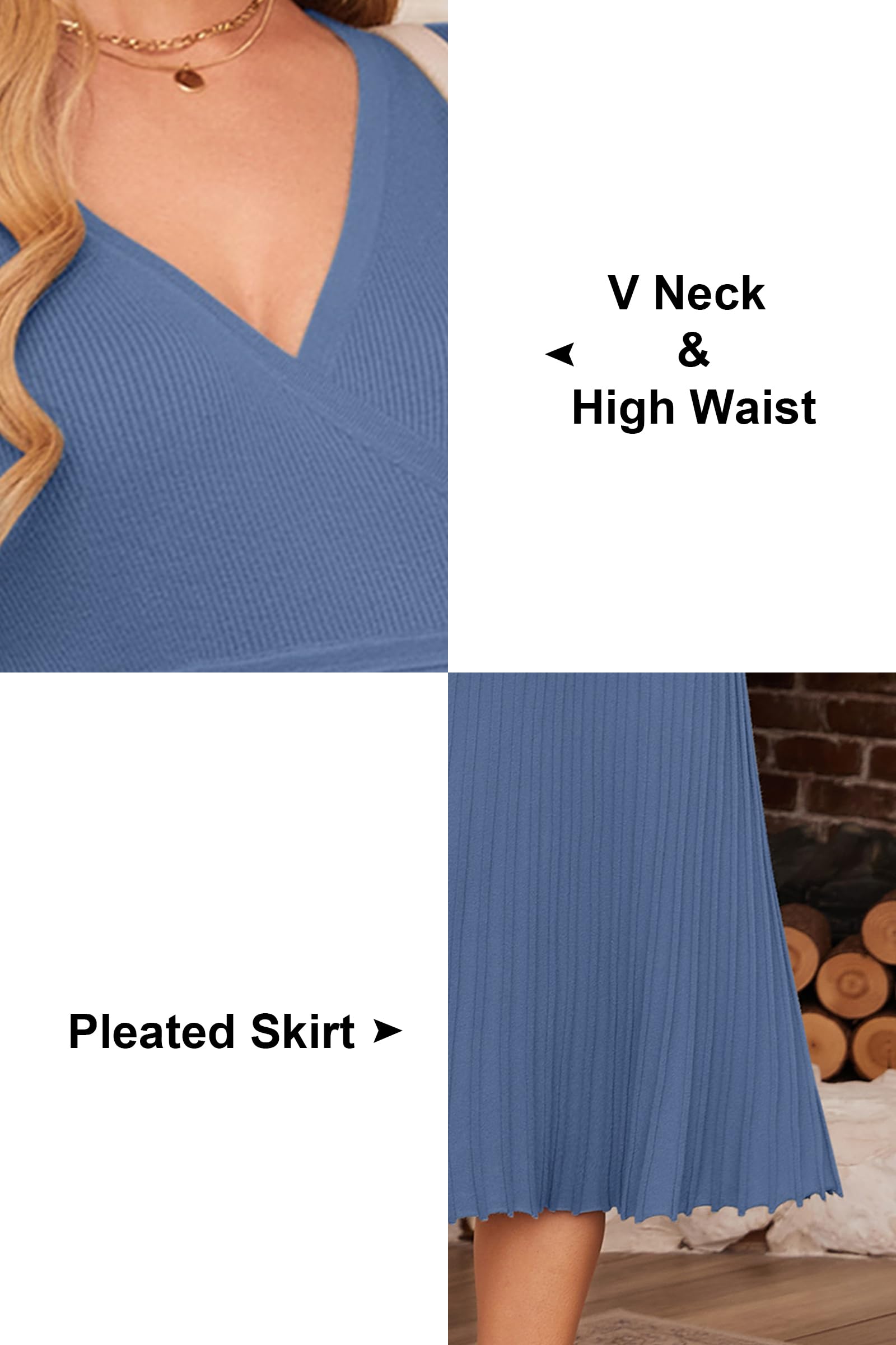 OUGES Women's 2024 Fall Maternity Dress - Long Sleeve Wrap V-Neck Pleated Midi Sweater Dress for Pregnancy | Trendy Casual Outfit for Work, Baby Shower & Autumn Dates