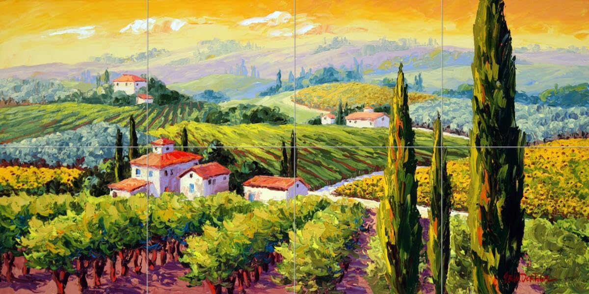Hand-Painted Ceramic Backsplash Tile Mural - Tuscan Italian Countryside Scene for Kitchen & Bathroom Decor - Premium Quality Artisan Tiles - Perfect for Farmhouse, Mediterranean & Rustic Style Homes