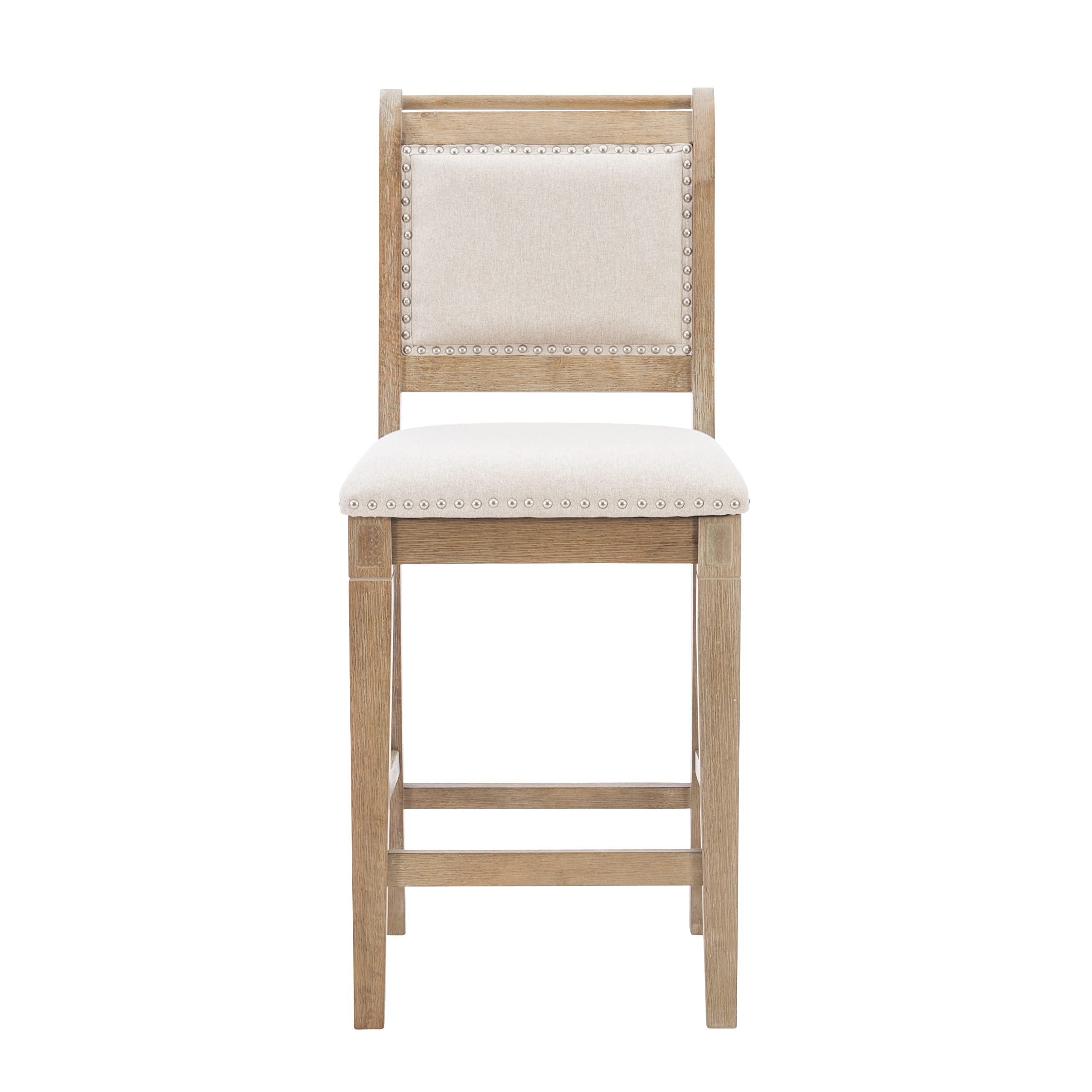 Linon Newton Natural Wood Counter Stool - Grey Wash Finish for Kitchen Island & Bar Seating - Rustic Home Decor & Dining Furniture