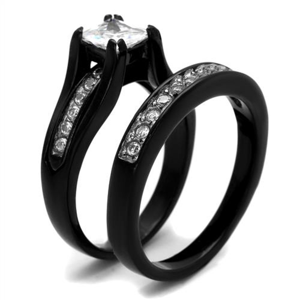 Black Stainless Steel Wedding Rings Set for Couples - Her & His Matching Bands for Engagement & Ceremony