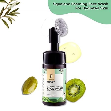 Spanish Squalane Foaming Face Wash with Kiwi Extracts & Aloe - Hydrating Facial Cleanser for Dry & Combination Skin | Includes Soft Brush | Non-Drying Formula for Men & Women | 120ml | Perfect for Morning & Night Skincare Routine