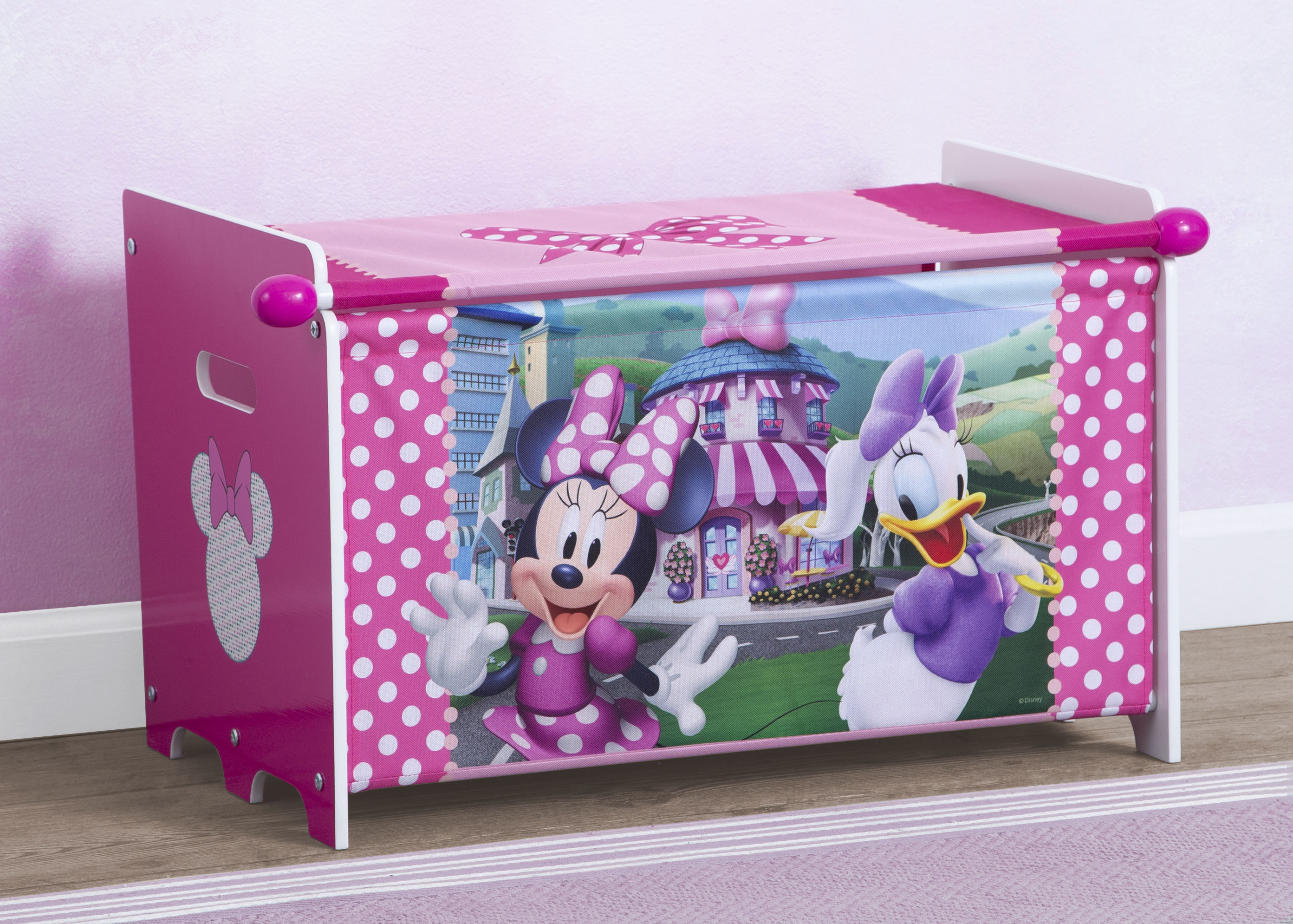 Minnie Mouse Toy Storage Box with Retractable Fabric Lid - Kids Room Organization & Disney Themed Decor for Bedroom, Playroom, Nursery
