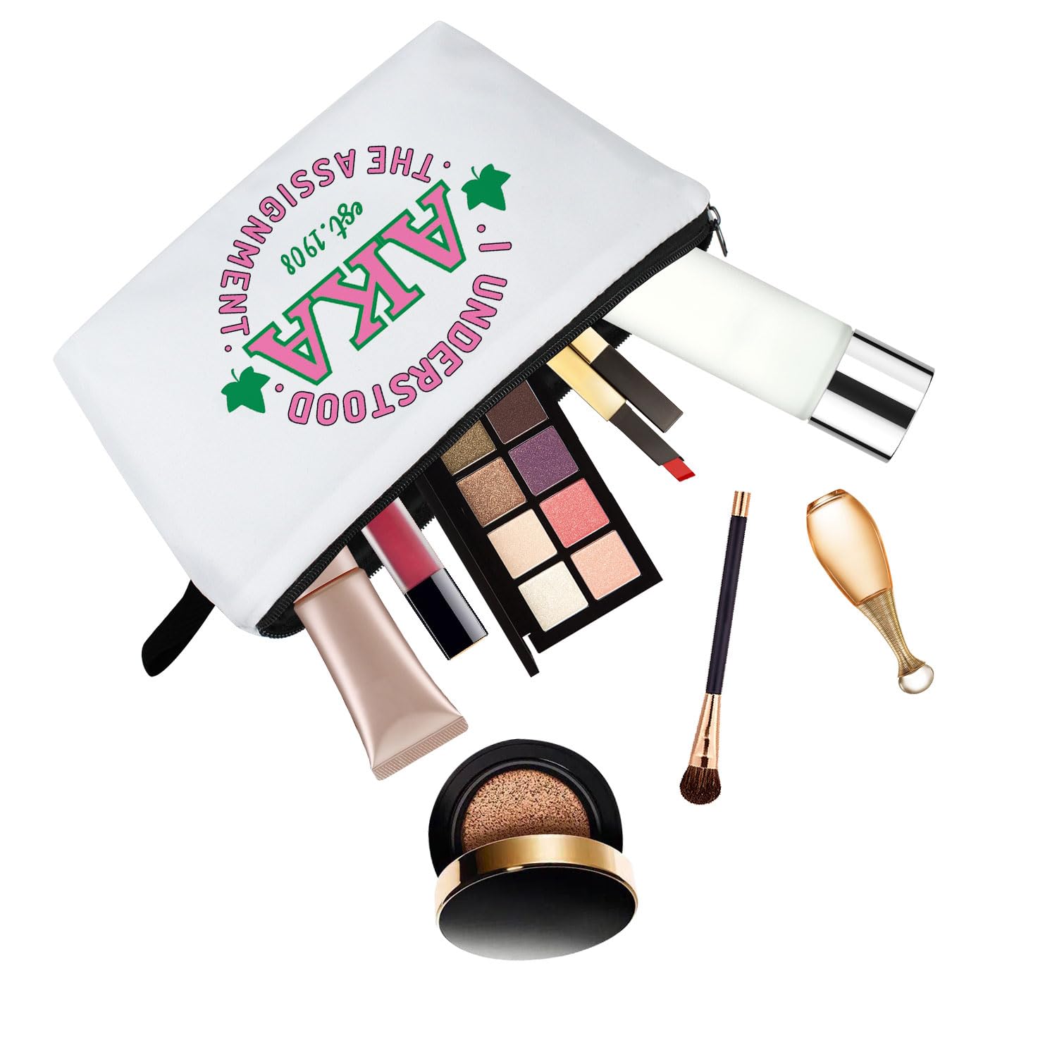 AKA Sorority Gifts - Pink & Green Greek Letter Makeup Bag, Cosmetic Toiletry Zipper Pouch for Sisters & Women - Perfect for College, Travel, and Sorority Events
