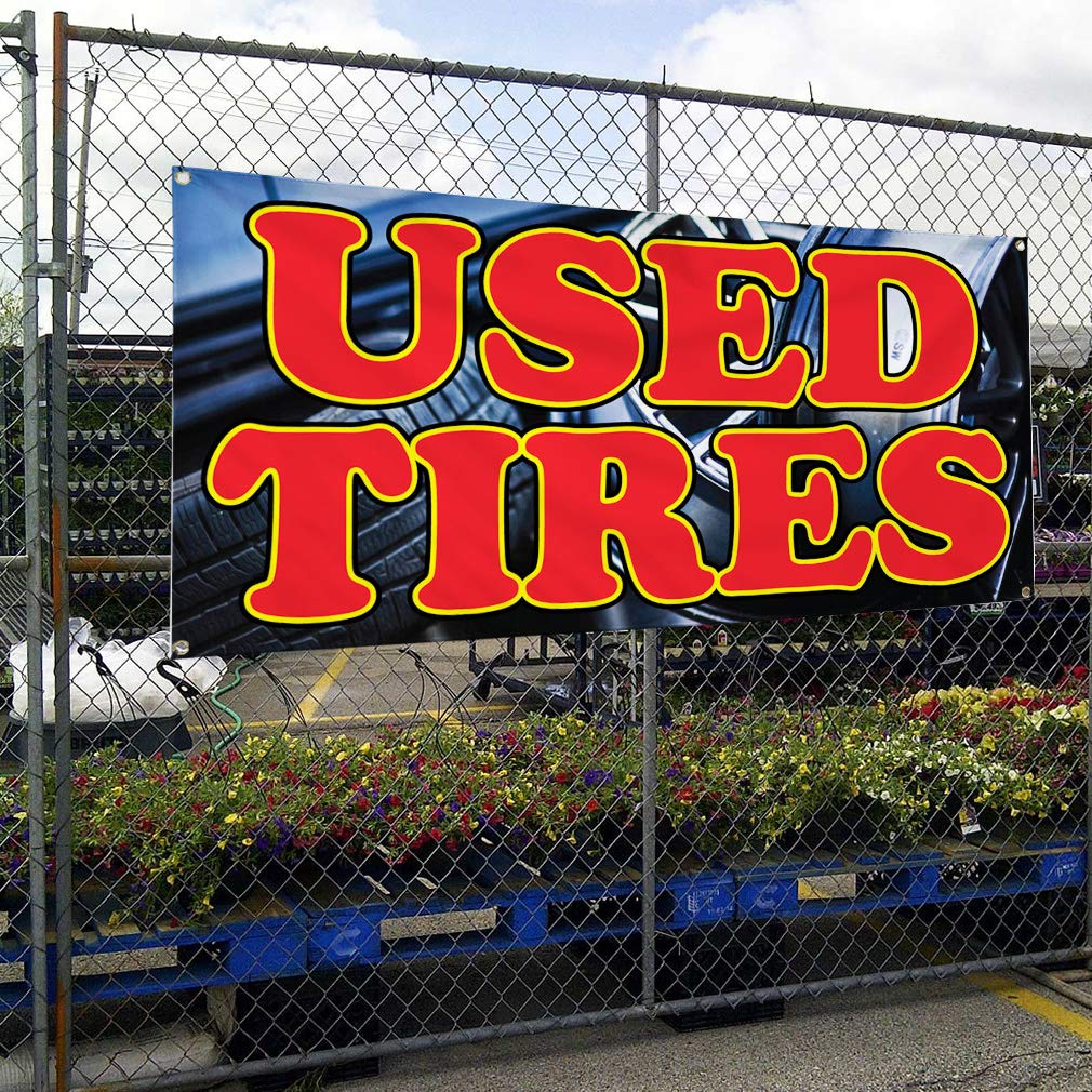 Durable Vinyl Banner for Outdoor & Industrial Use - Multiple Sizes (48x96 Inches) with 8 Rustproof Grommets - Weatherproof Car, Auto & Vehicle Signs - Perfect for Used Tires Advertising, Yard Sales & Business Promotion