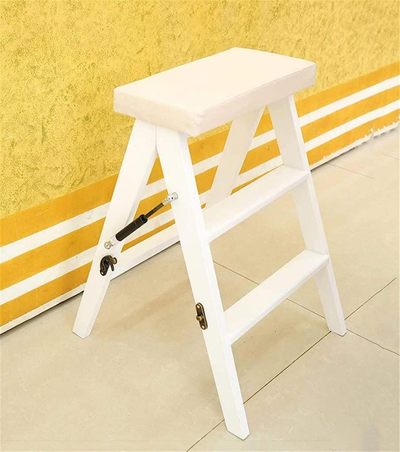 Solid Wood Folding Step Stool - 3-Step Portable Dual-Use Ladder Chair with Non-Slip Feet, White - Perfect for Kitchen, Bathroom, Closet Organization & Home Decor