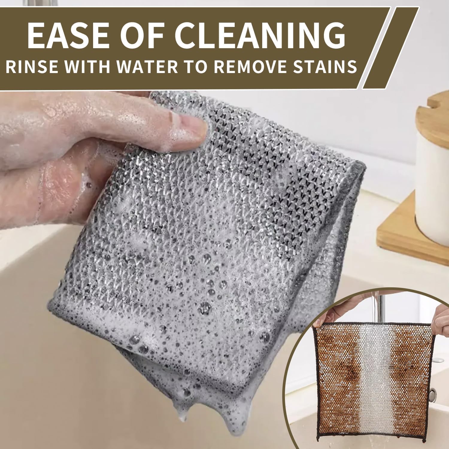 Stainless Steel Dish Scrubber Non-Scratch Cleaning Cloth - 10 Pack Wire Dishwashing Rags for Wet & Dry Cleaning - Perfect for Washing Dishes, Sinks, Countertops & Kitchen Surfaces