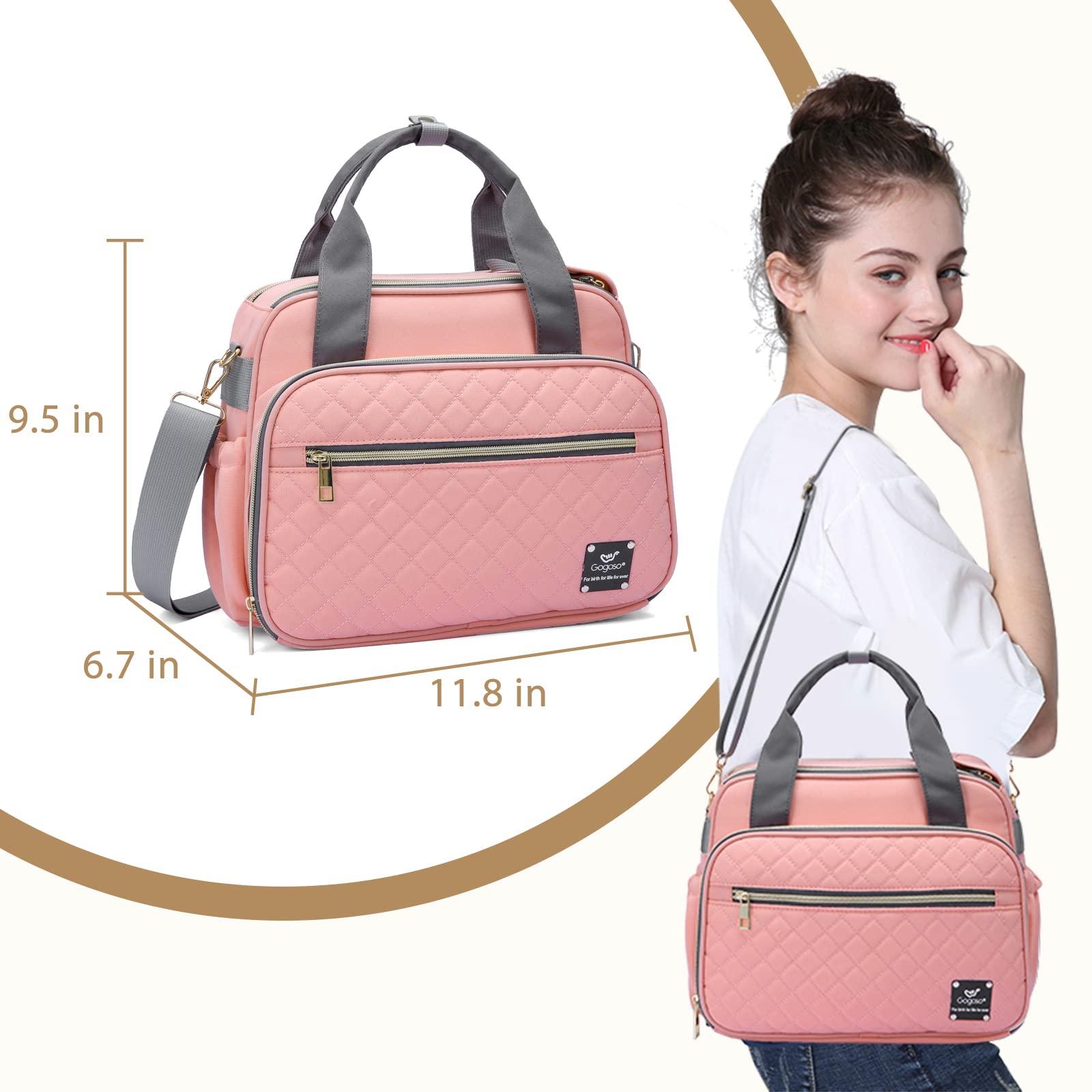 GOGOSO Mini Diaper Bag with Insulated Pockets - Pink Crossbody for Moms Traveling