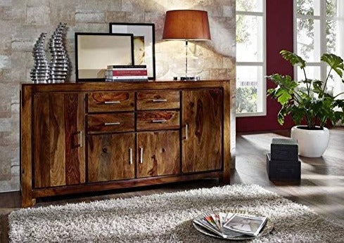 Gfine Solid Sheesham Wood Sideboard - 4 Doors & 4 Drawers, 160x40x95cm - Perfect for Living Room Storage, Dining Room Buffet & Entryway Organization