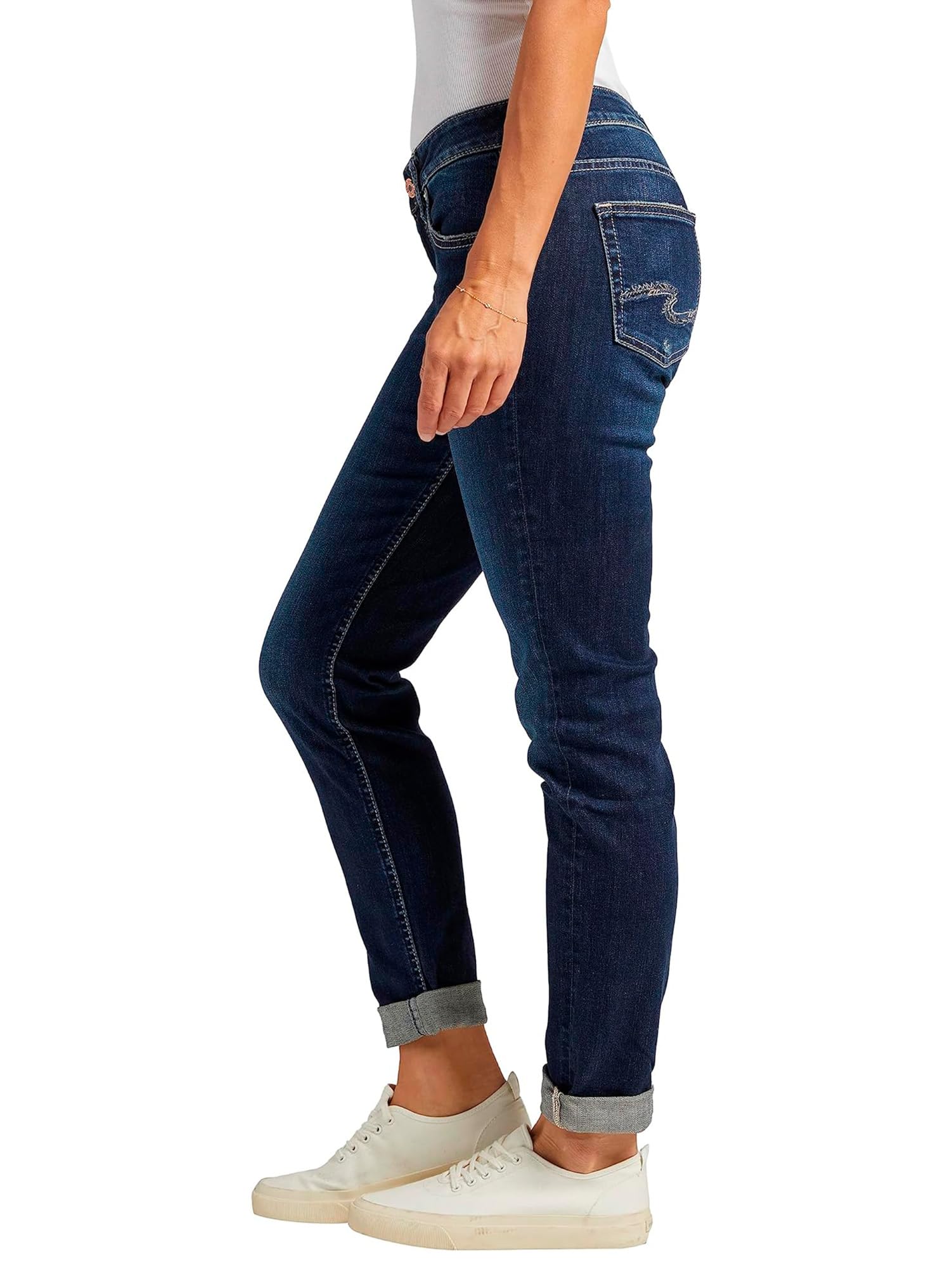 Silver Jeans Co. Women's Boyfriend Mid Rise Slim Leg Jeans - Comfortable Stretch Denim Pants for Casual Wear & Everyday Outfits