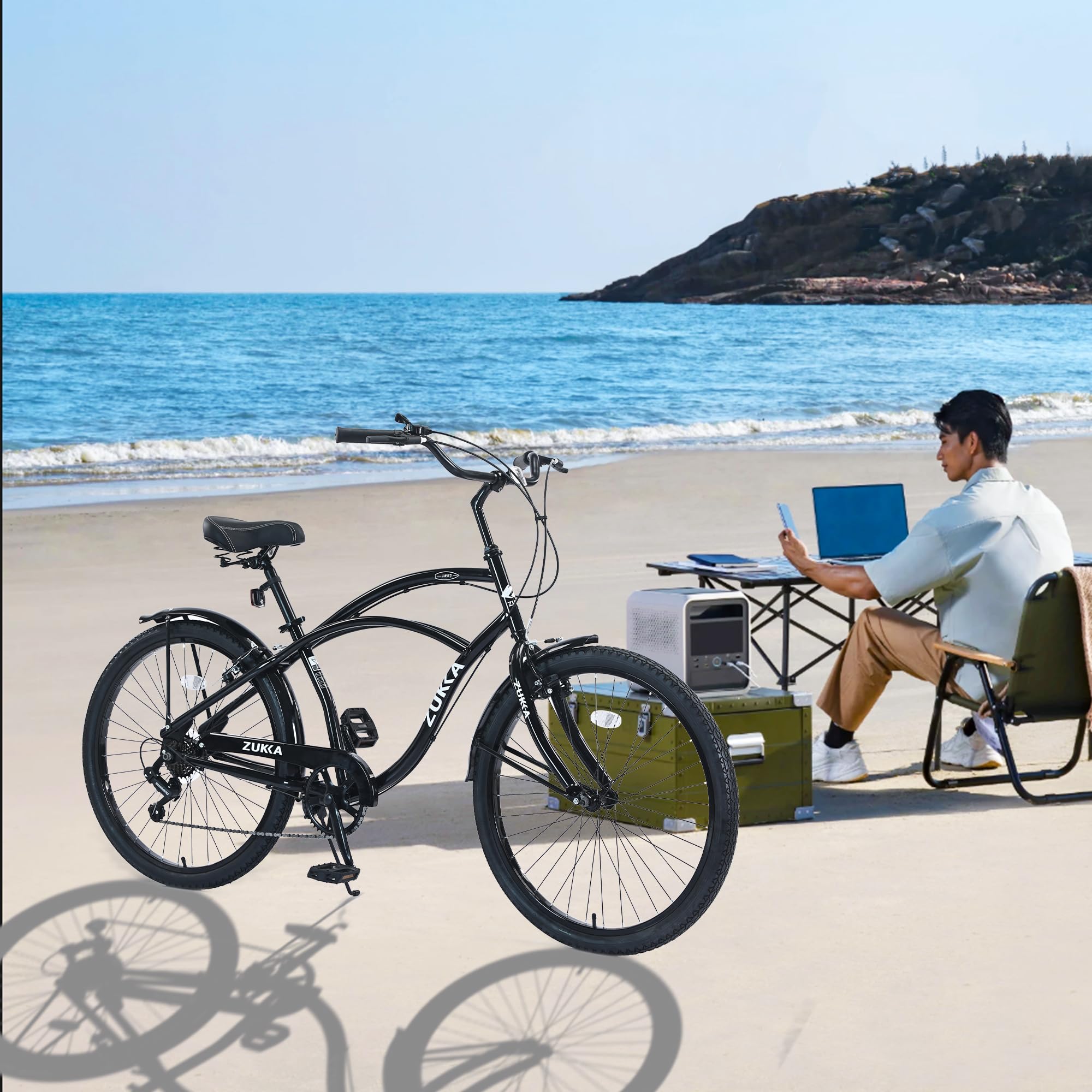 **26 Inch Beach Cruiser Bike for Men & Women - Adjustable Seat, 7-Speed Commuter Bike for Adults - Multiple Colors - Perfect for City Rides, Beach Outings & Daily Commutes**