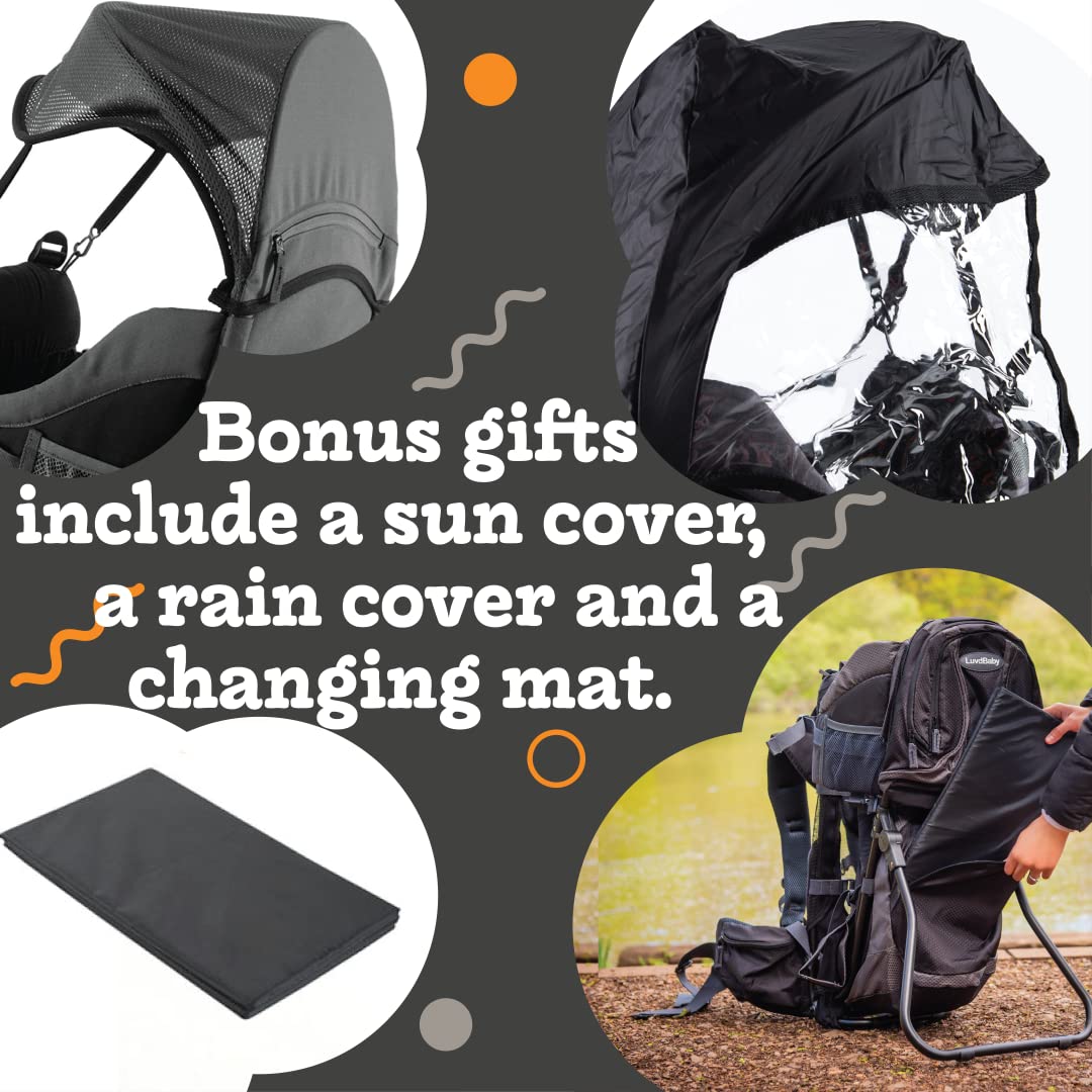 Best Hiking Baby Carrier Backpack - Comfortable & Adjustable Toddler Backpack Carrier with Diaper Changing Pad, Insulated Pocket & Sun/Rain Hood - Perfect for Outdoor Adventures, Travel & Family Hiking