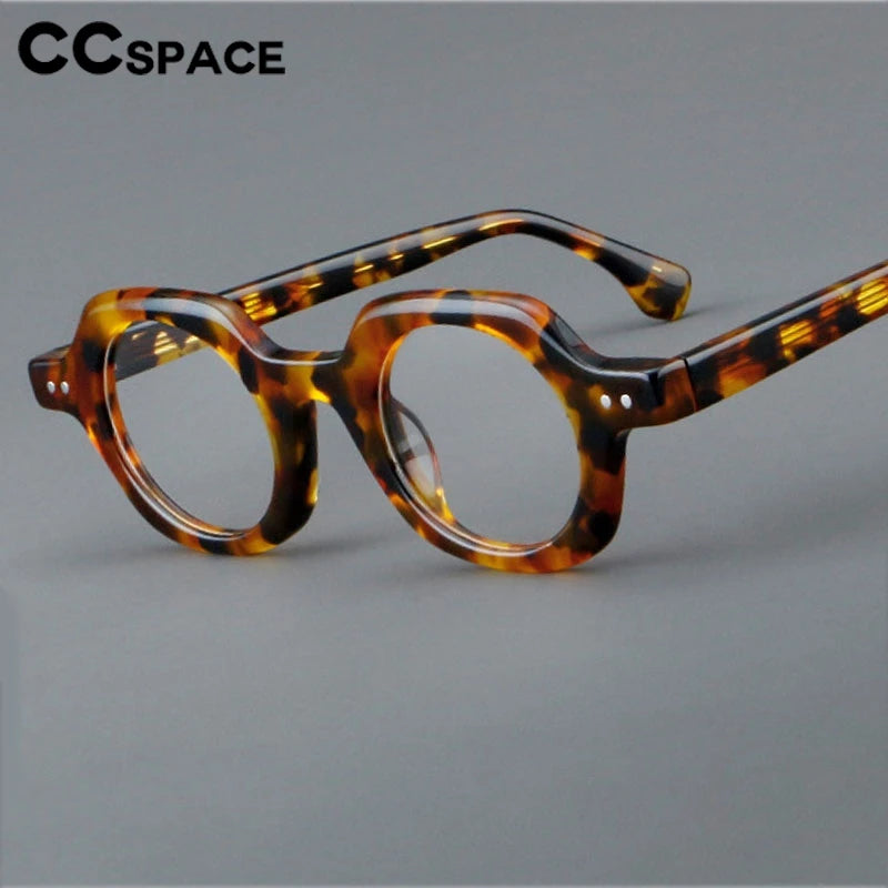 CCspace Unisex Full Rim Flat Top Round Acetate Eyeglasses 301253 - Retro Style Glasses for Men & Women - Perfect for Reading, Fashion & Everyday Wear